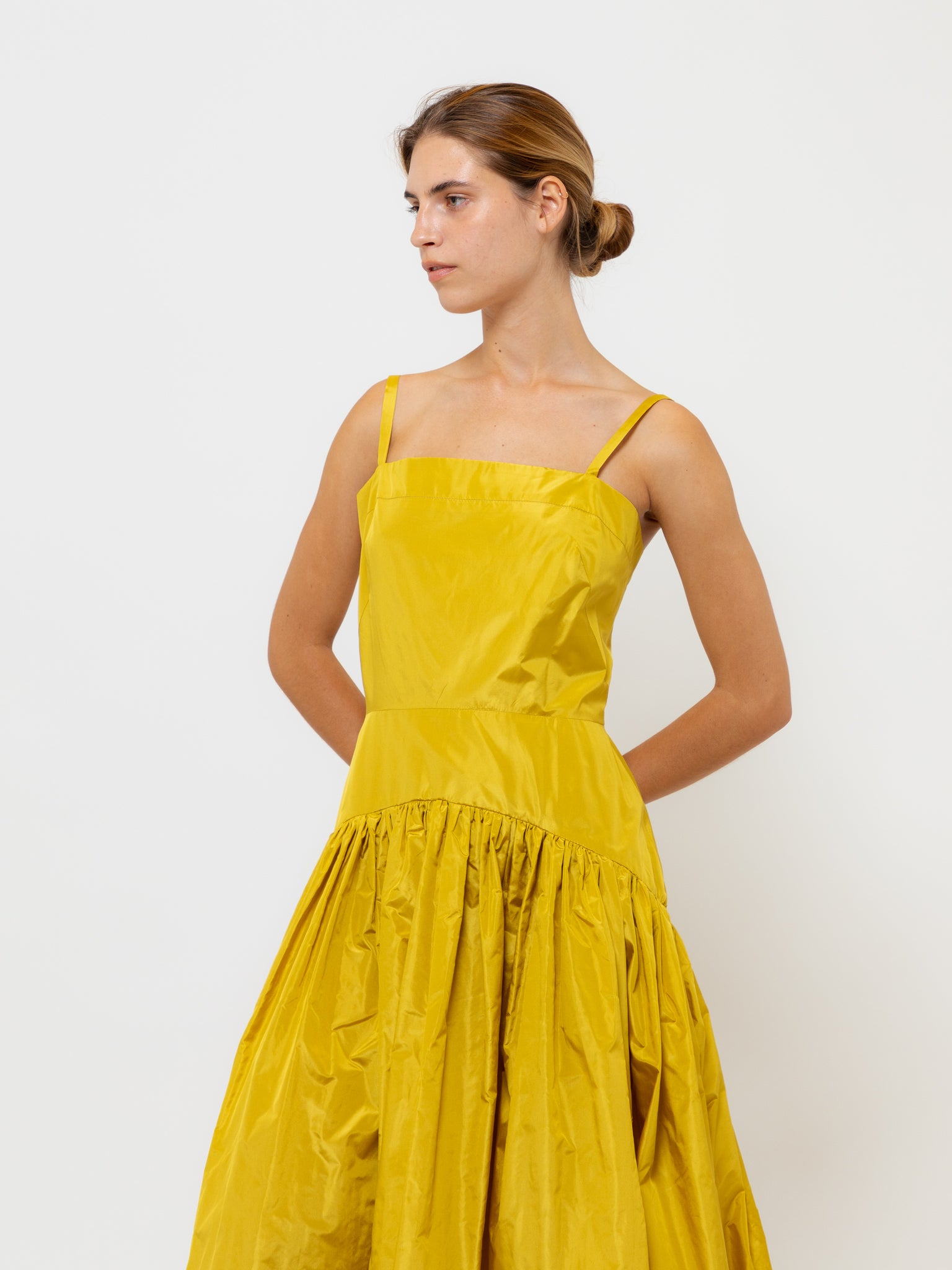 Gathered Tiered Dress Silk Yellow