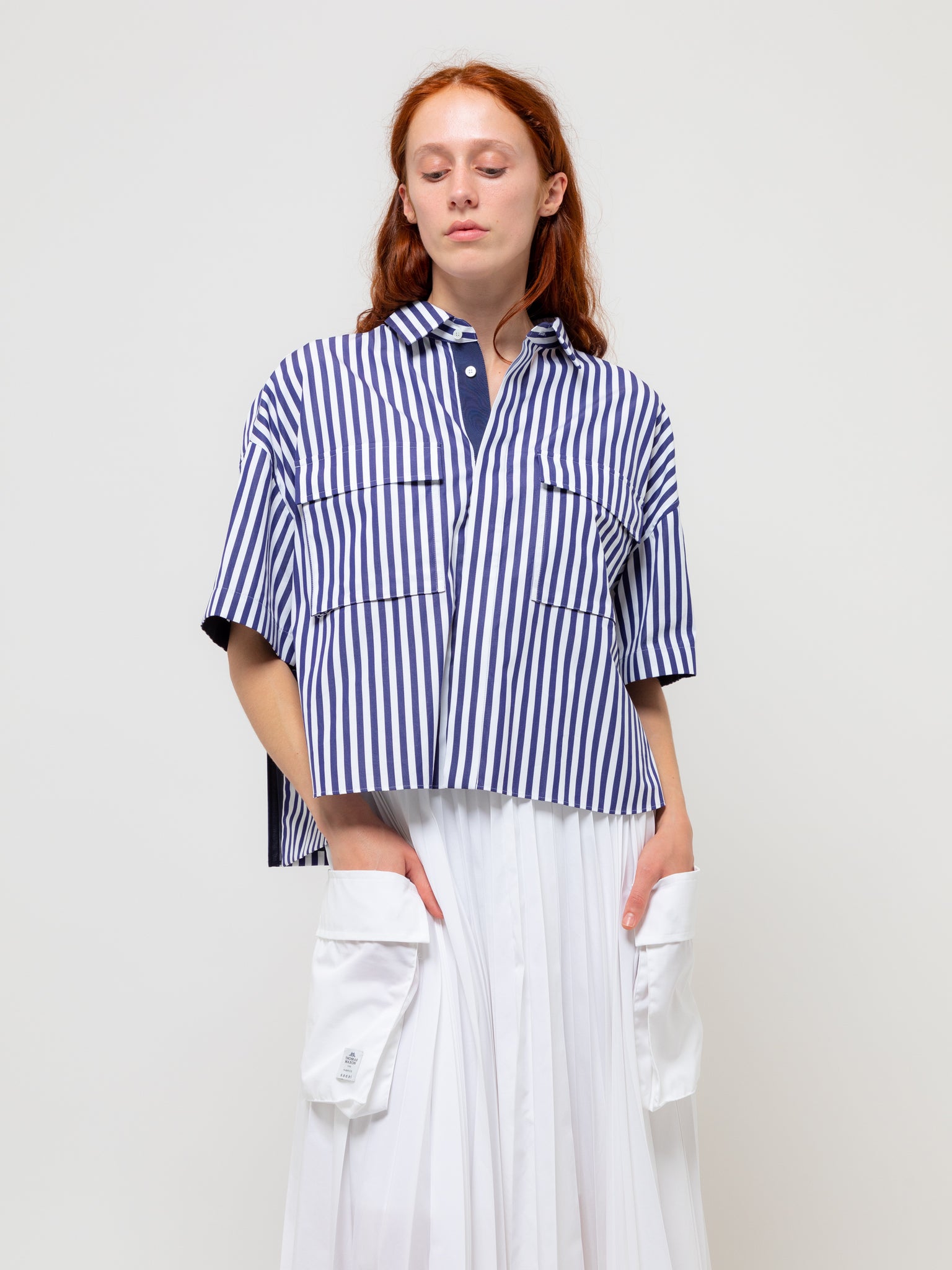 Thomas Mason x Cotton Poplin Shirt Navy Stripe