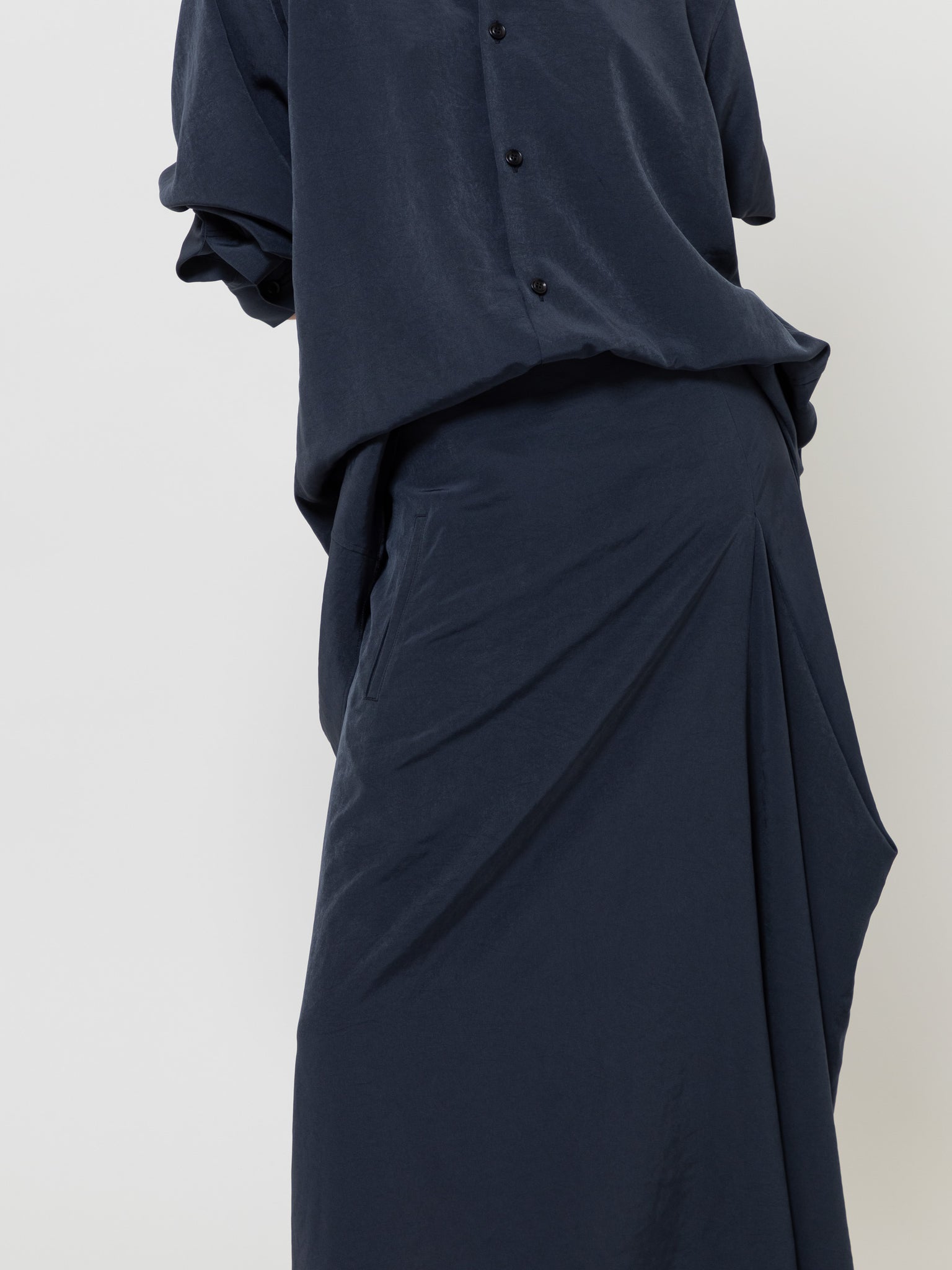 Panel Tuck Flared Skirt Blue Grey