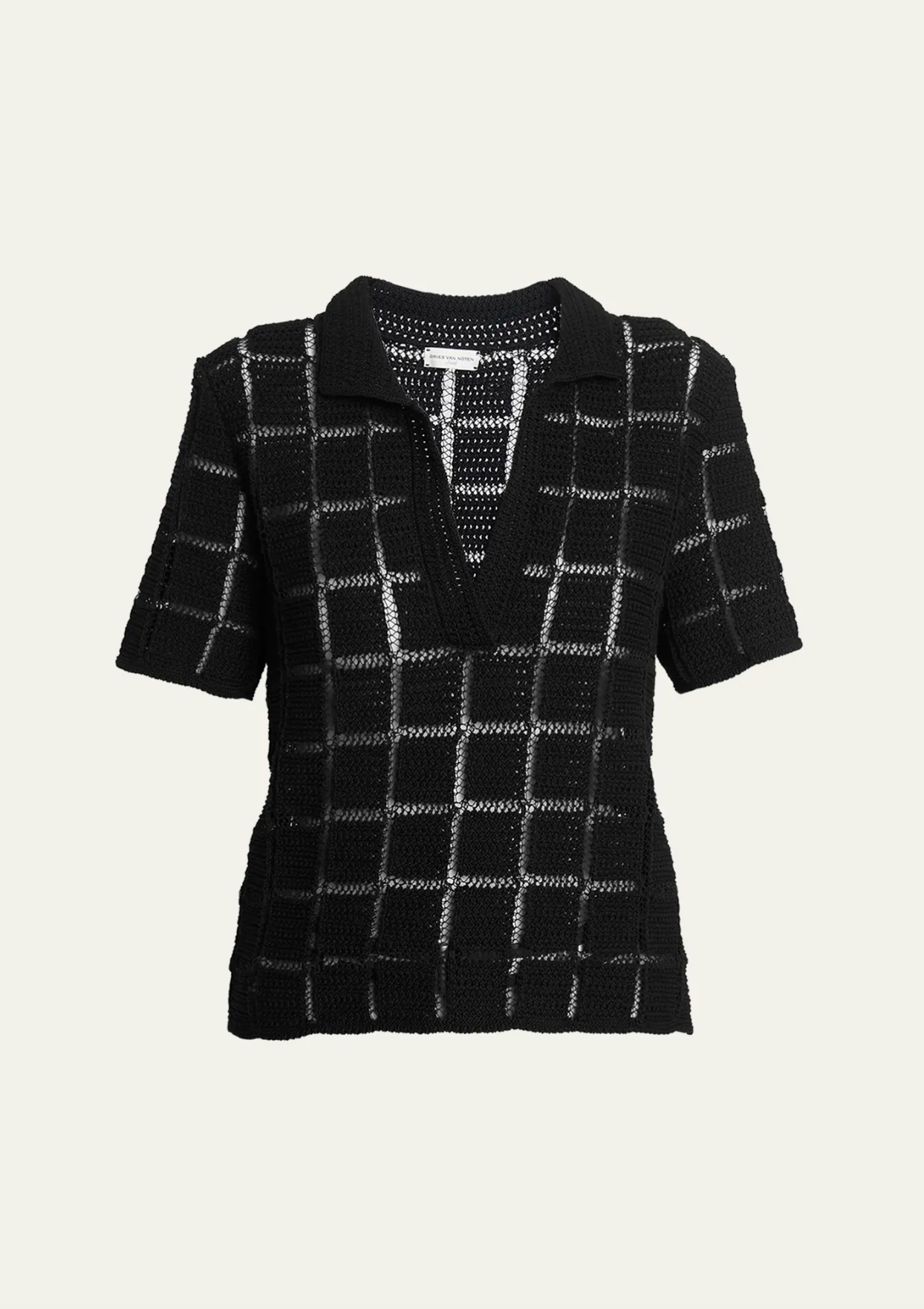 Crochet Polo T-Shirt Black