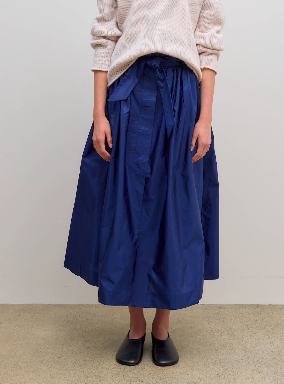 Gathered Skirt Silk Taffeta Navy