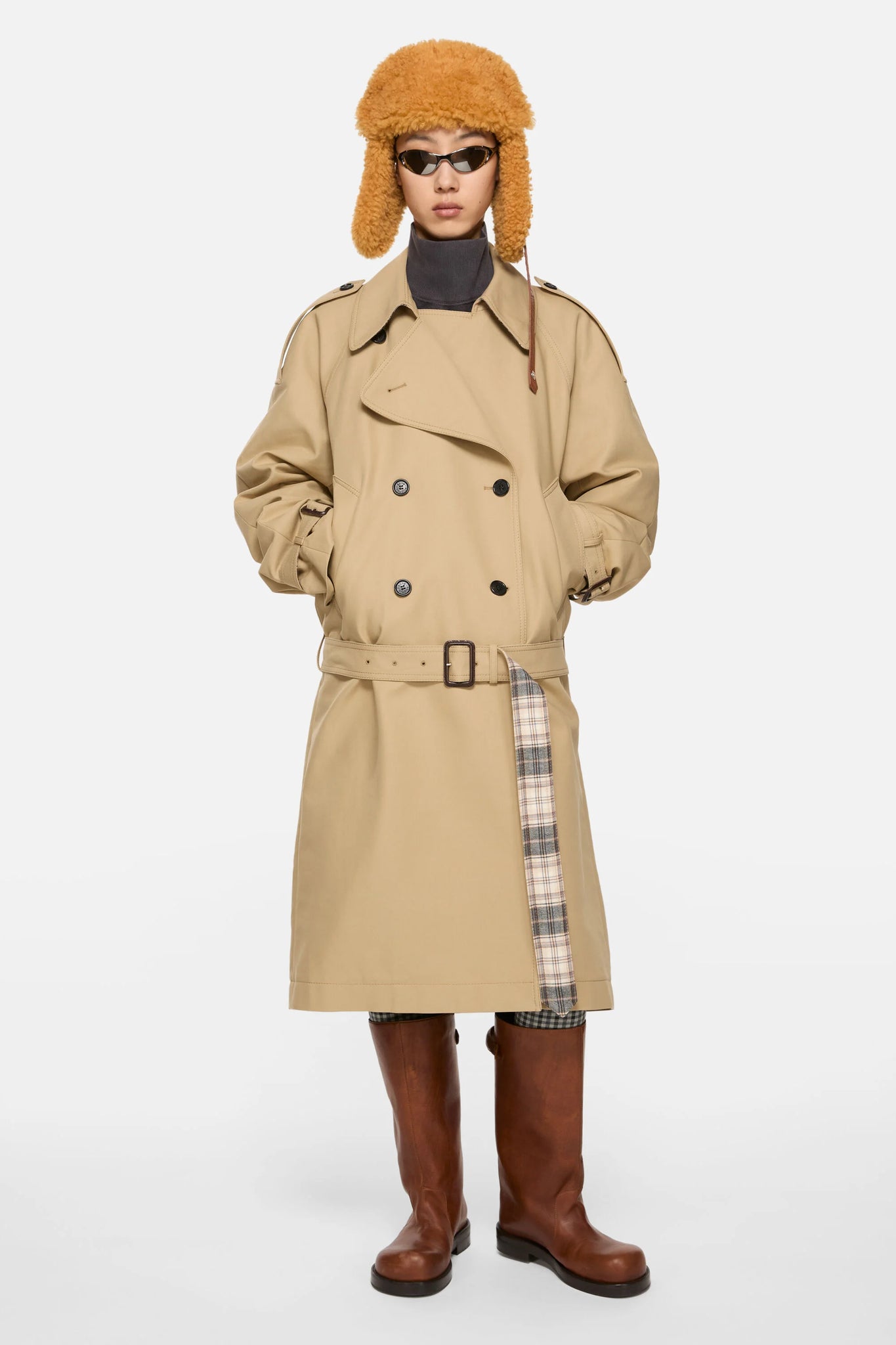 Satin Cotton Trench Coat Beige