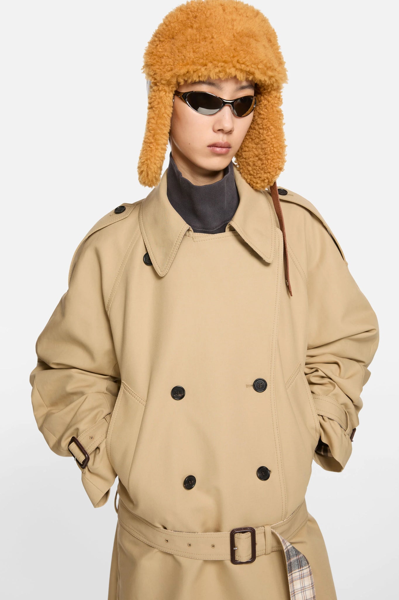 Satin Cotton Trench Coat Beige