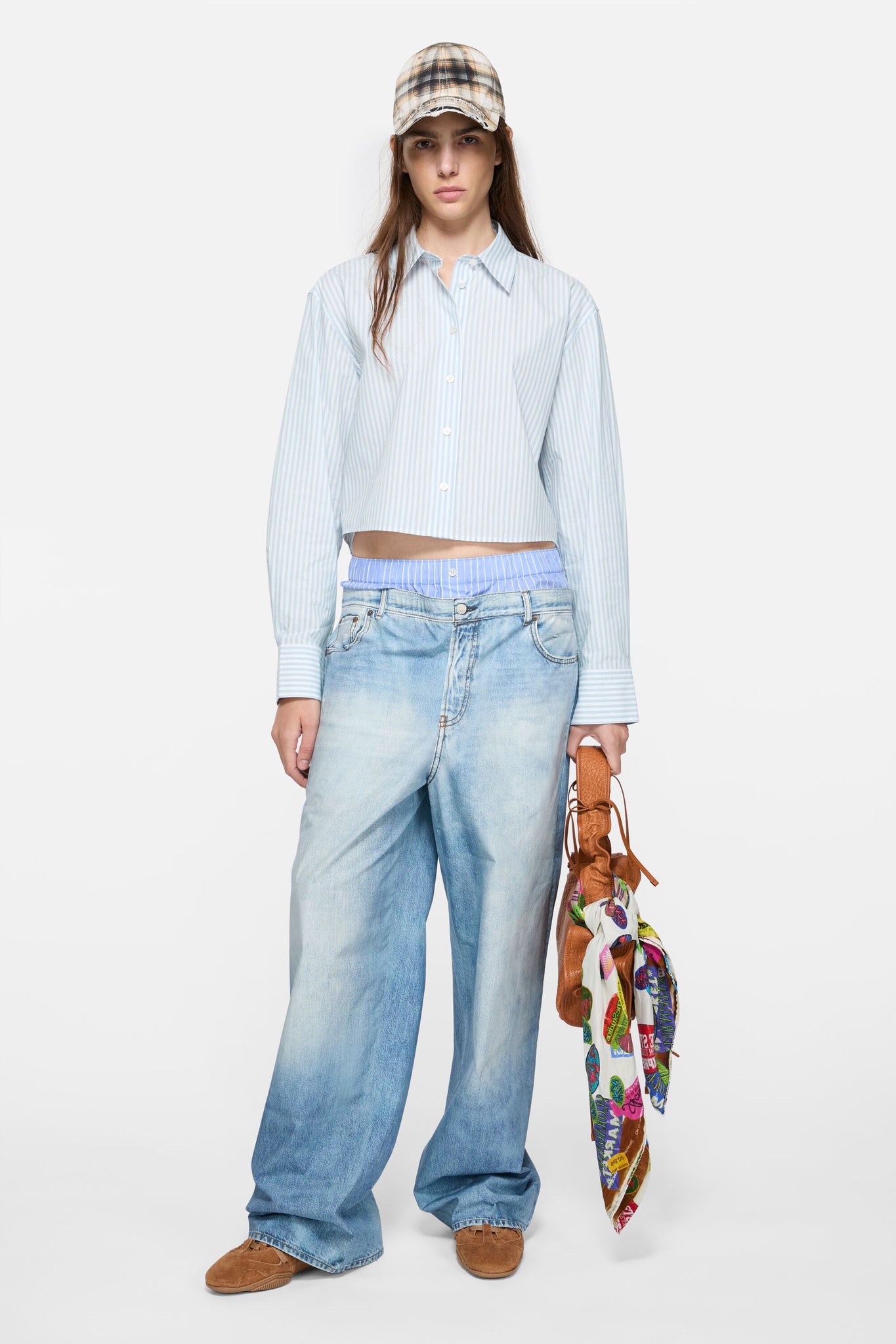 Cropped Stripe Shirt Blue