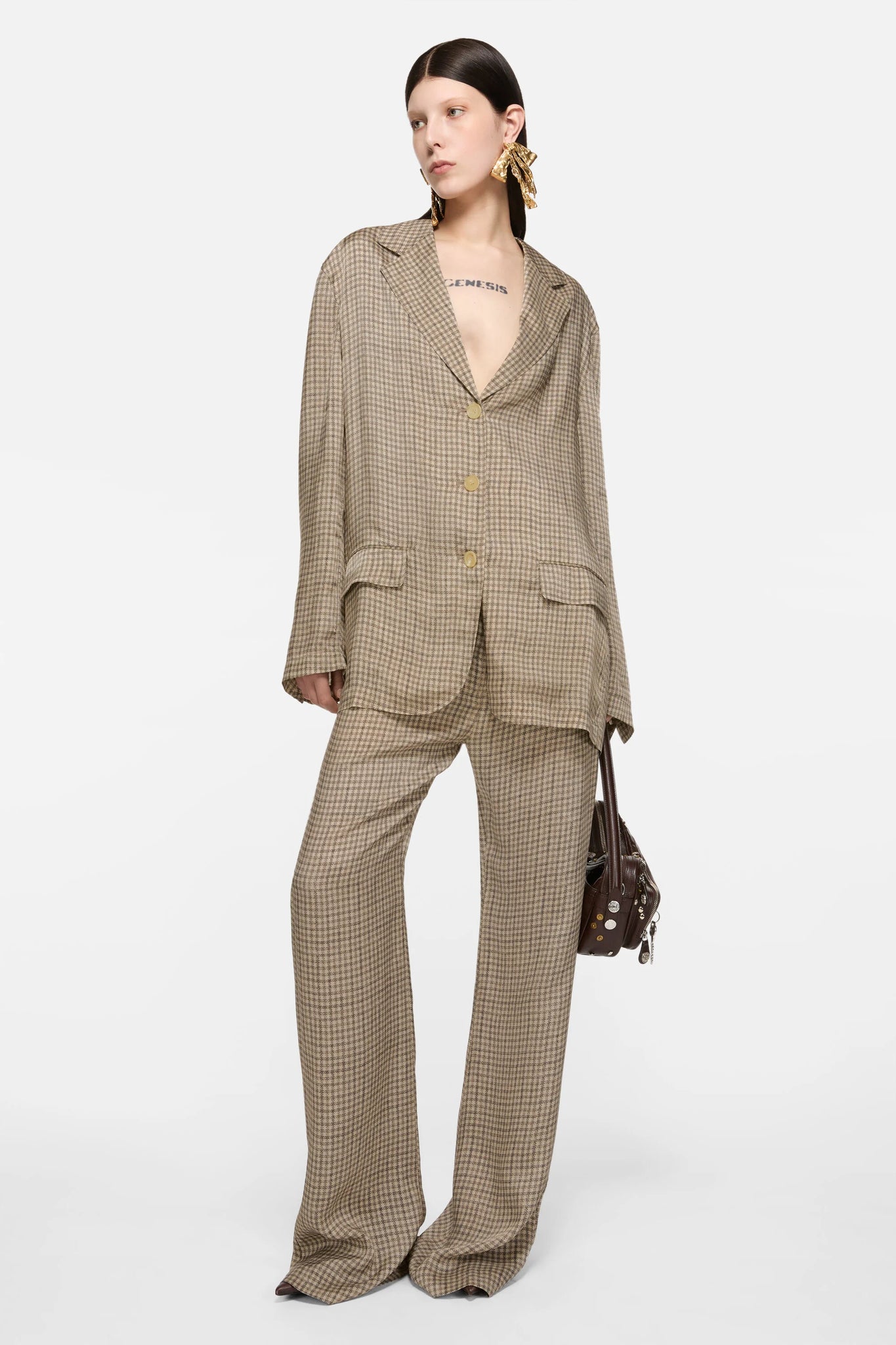 Check Suit Jacket Beige