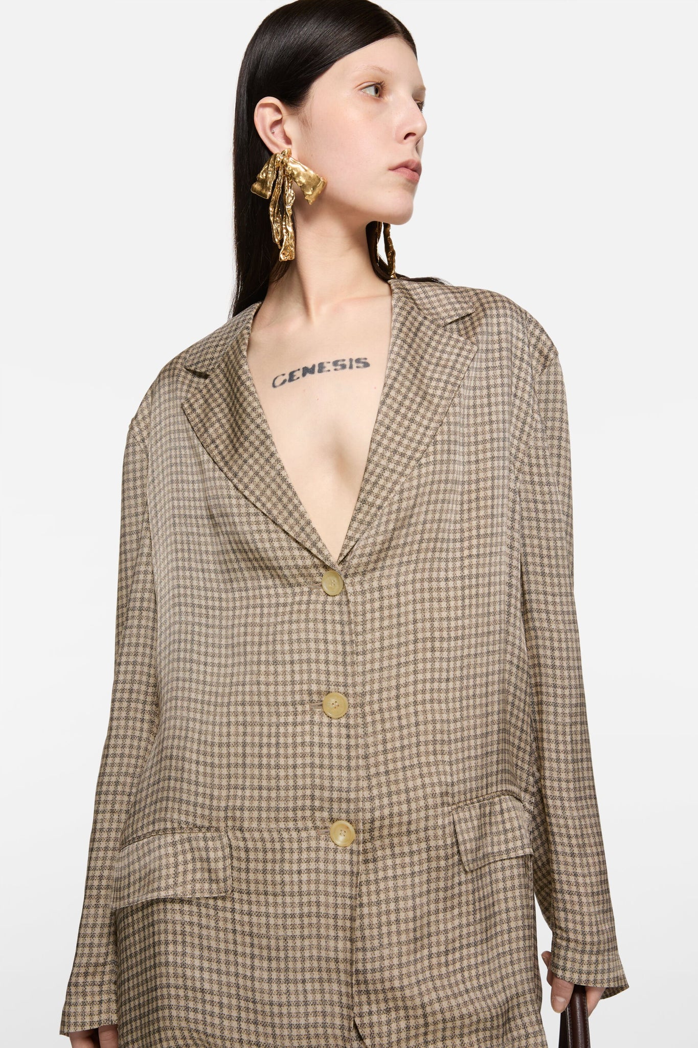 Check Suit Jacket Beige