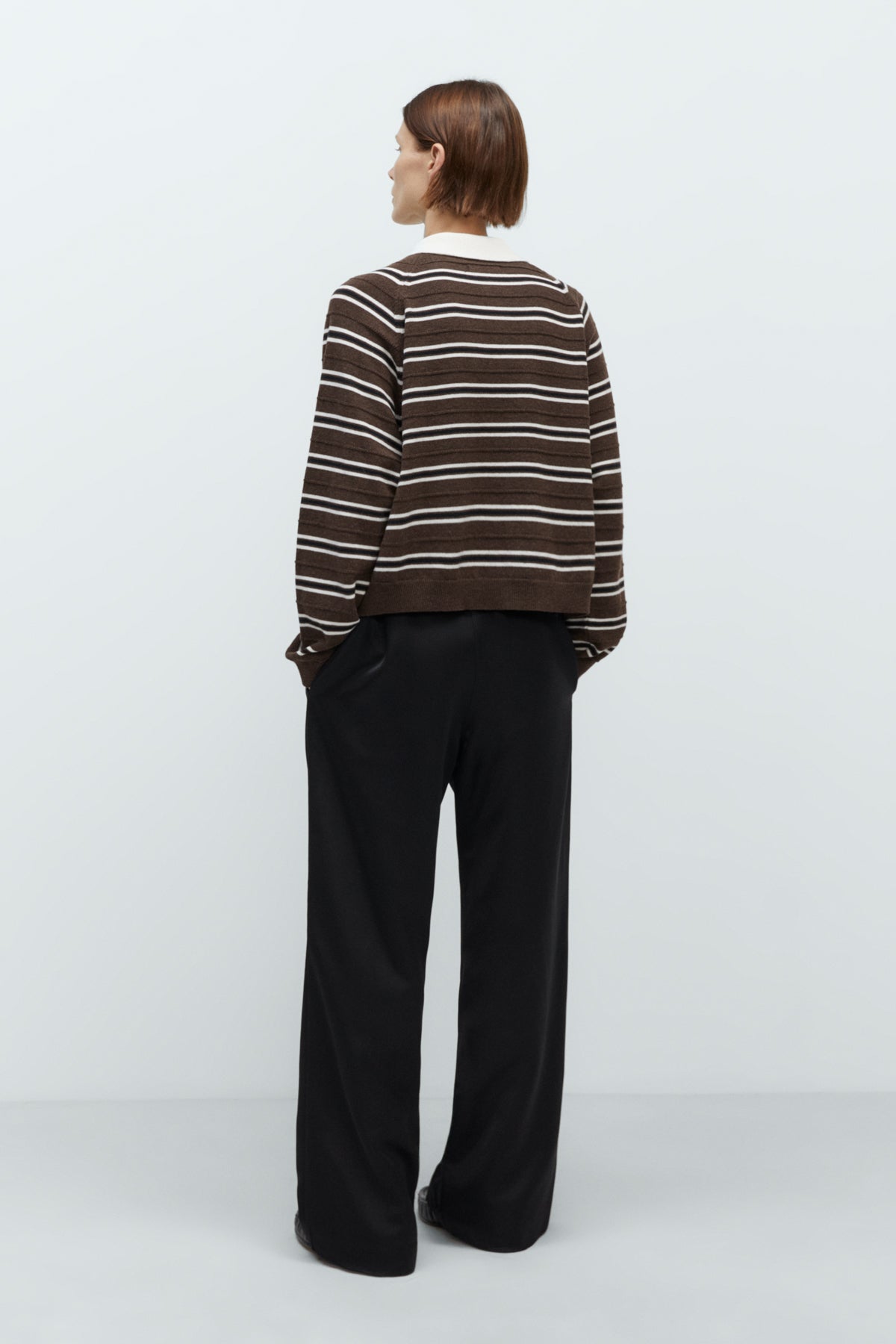 Merino Wool Striped Polo Brown