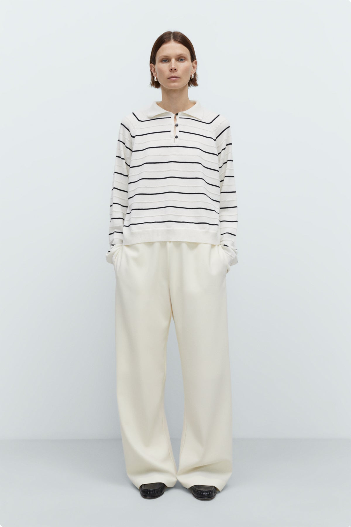 Merino Wool Striped Polo White