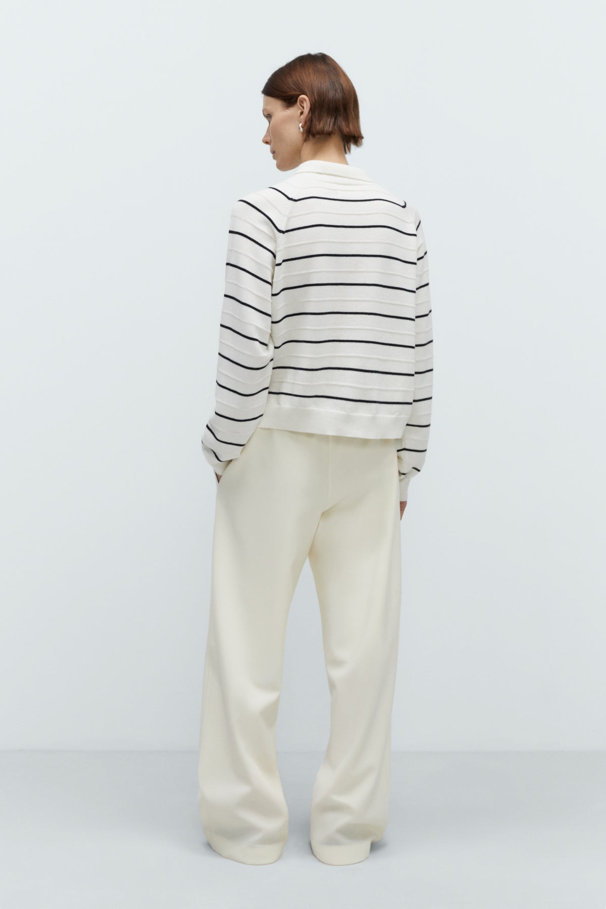 Merino Wool Striped Polo White