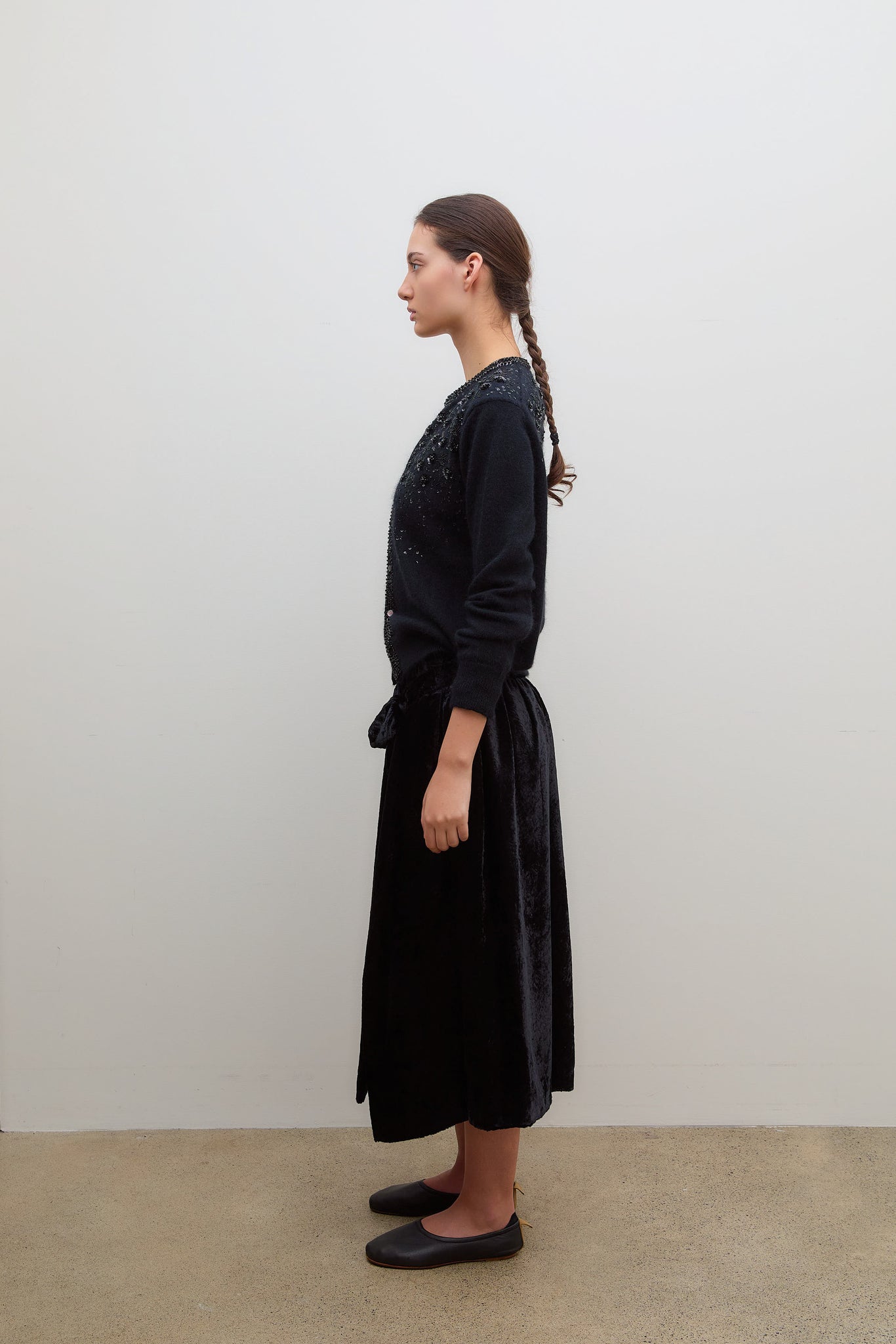 Embroidered Wool Cardigan Black