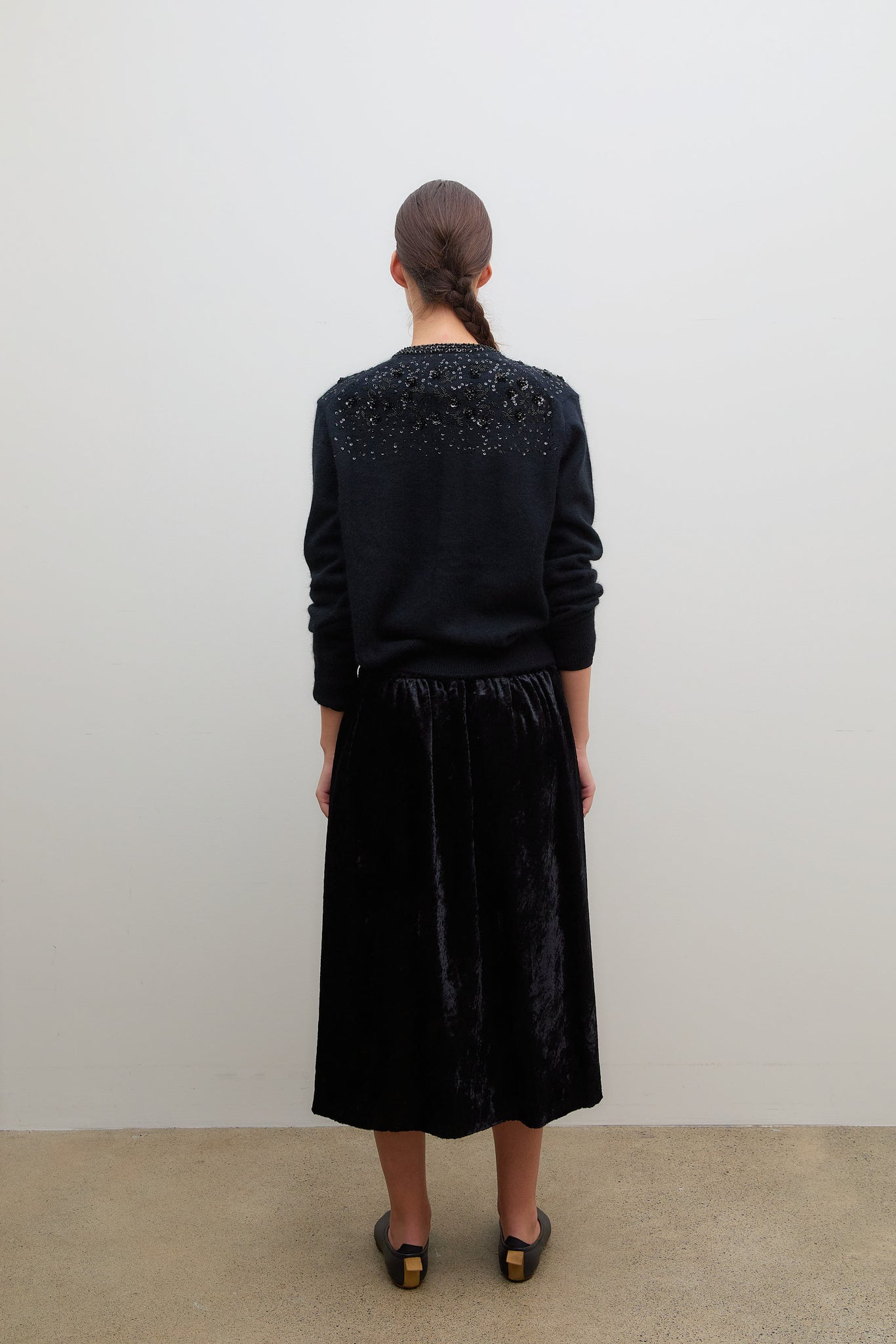 Embroidered Wool Cardigan Black