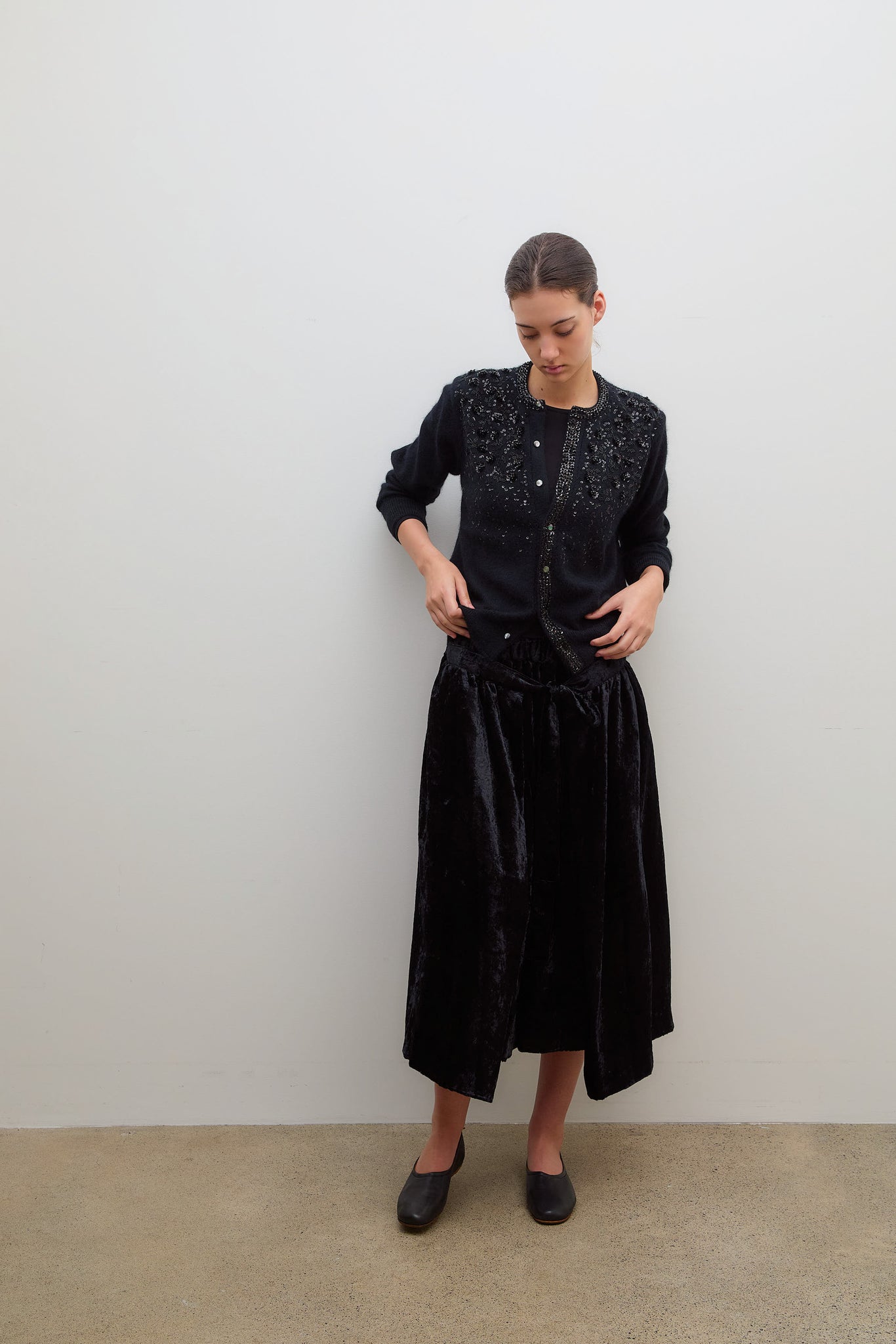 Embroidered Wool Cardigan Black