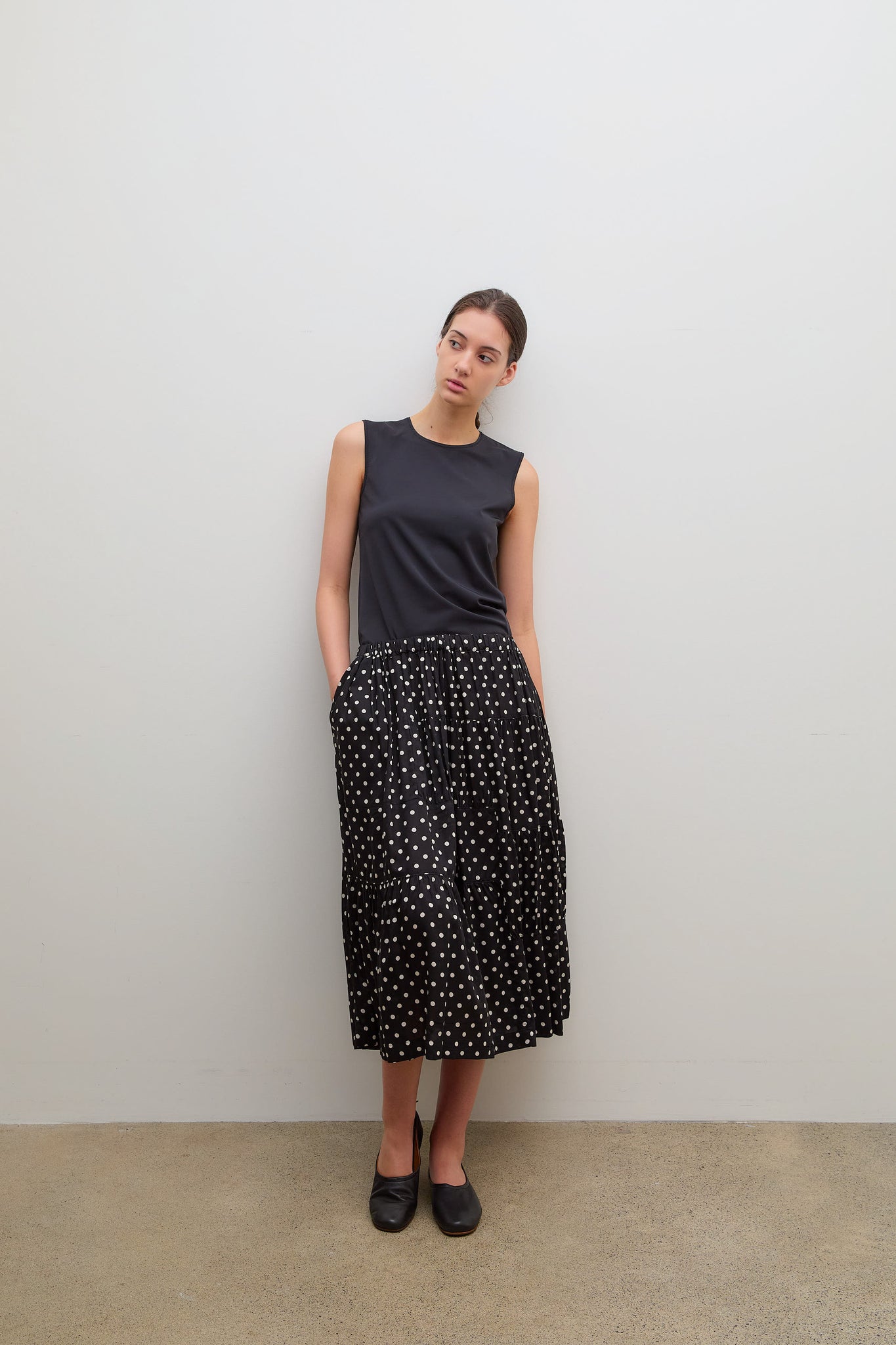 Polka Dot Skirt Black White