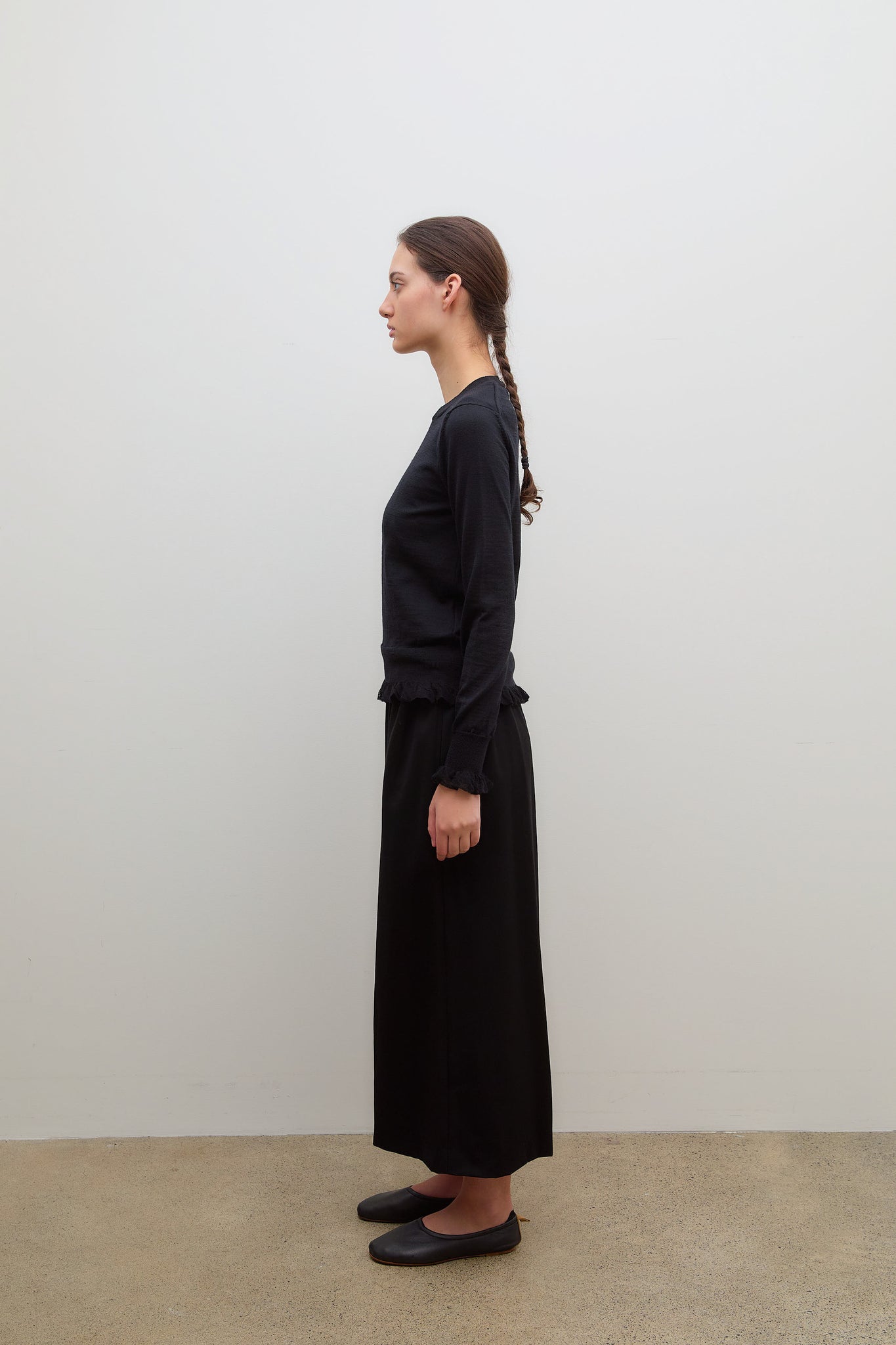 Wool Frill Sweater Black