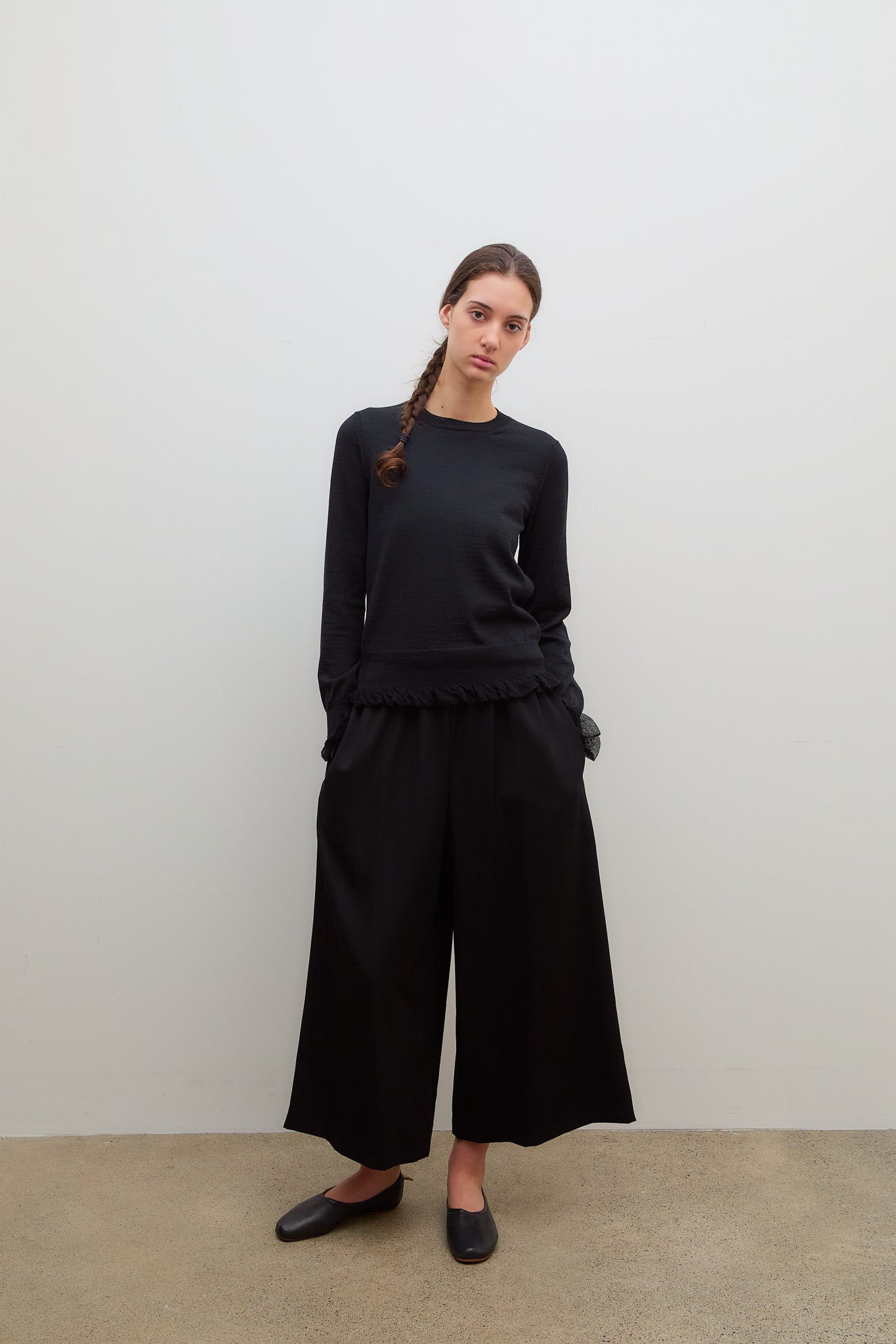 Wool Frill Sweater Black