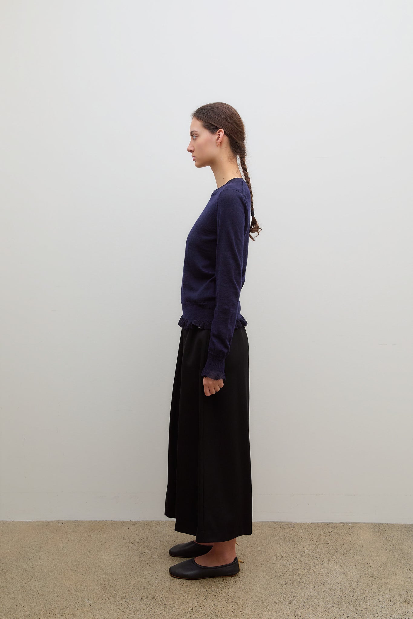 Wool Frill Sweater Navy