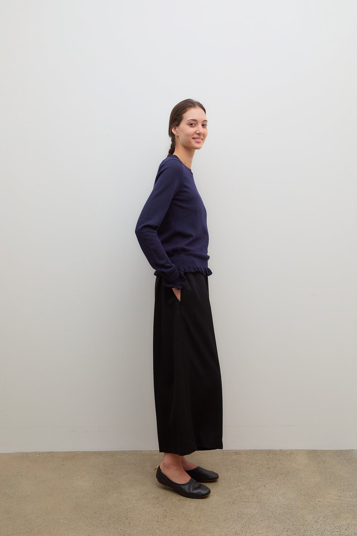 Wool Frill Sweater Navy