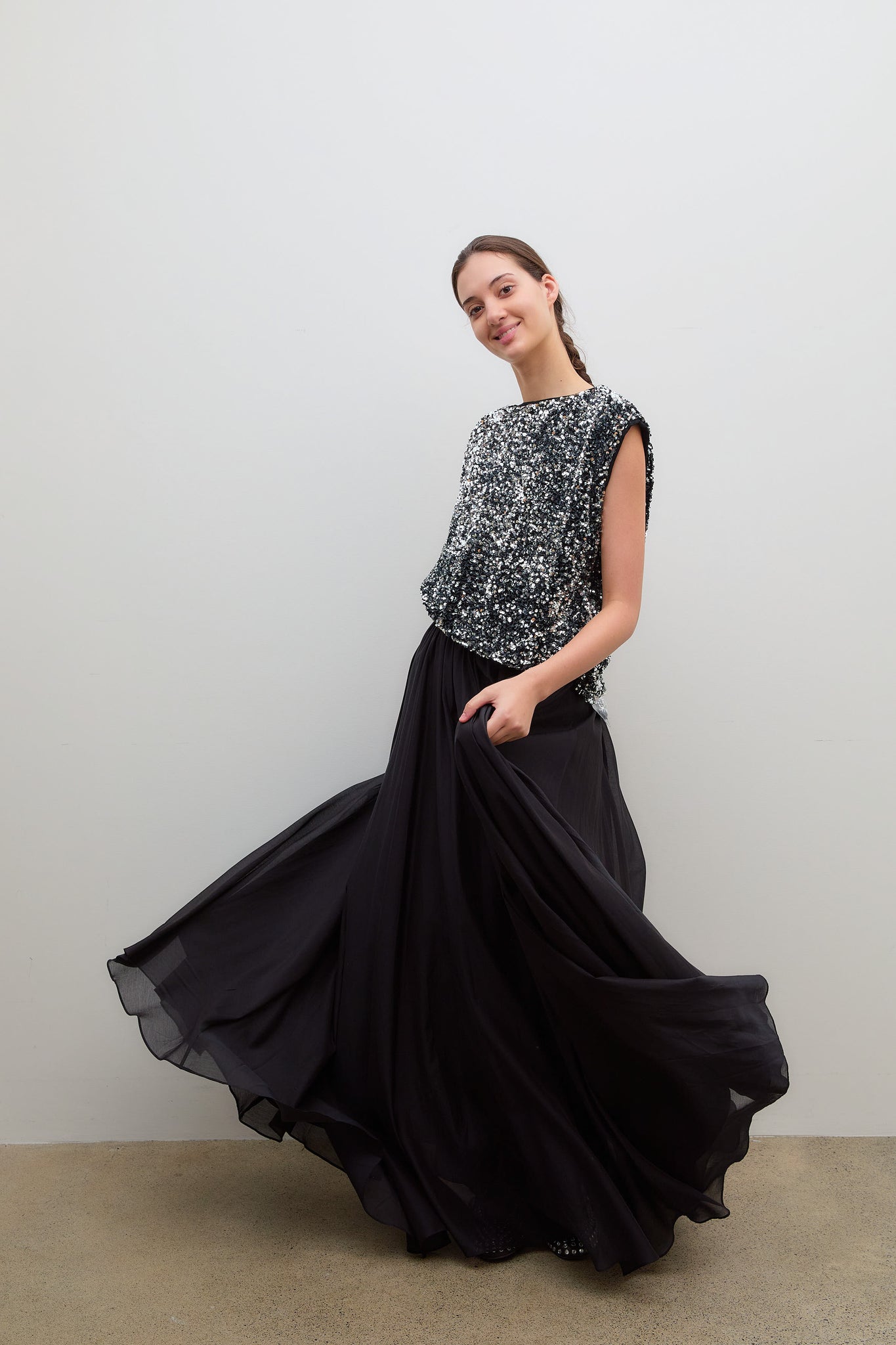 Sequin Blouse Black Silver