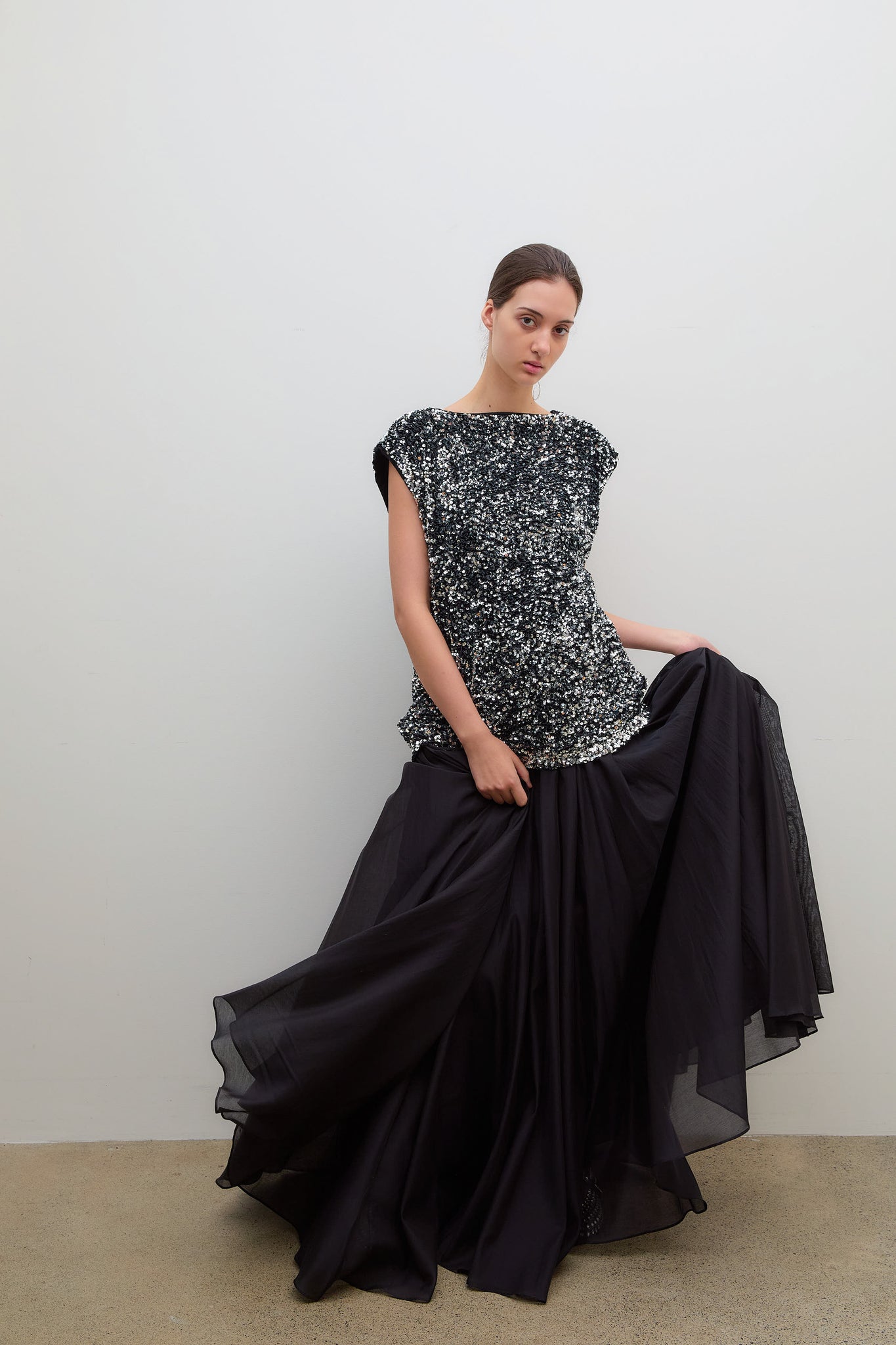 Sequin Blouse Black Silver