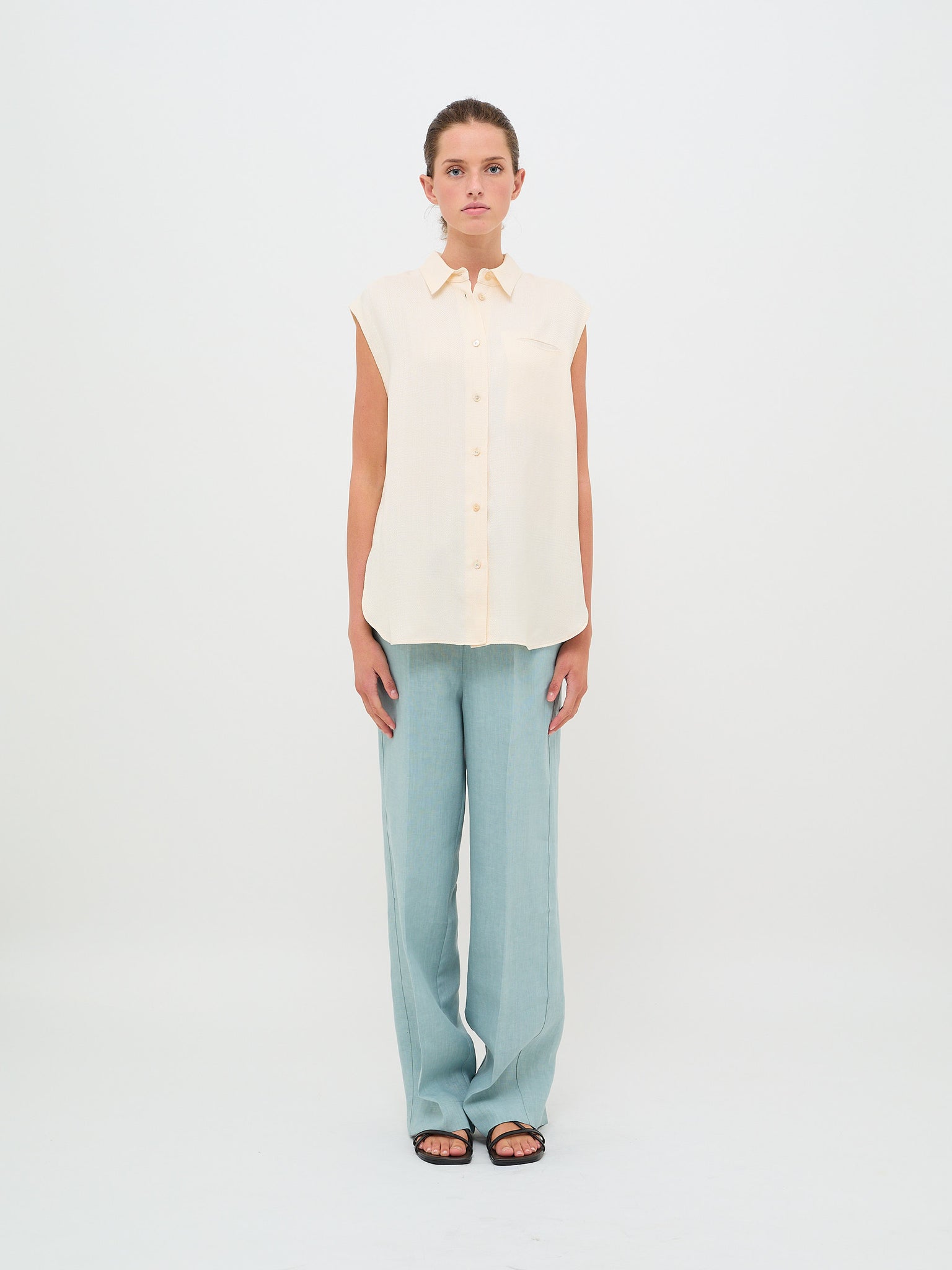 Slubbed Viscose Sleeveless Shirt Orchidea