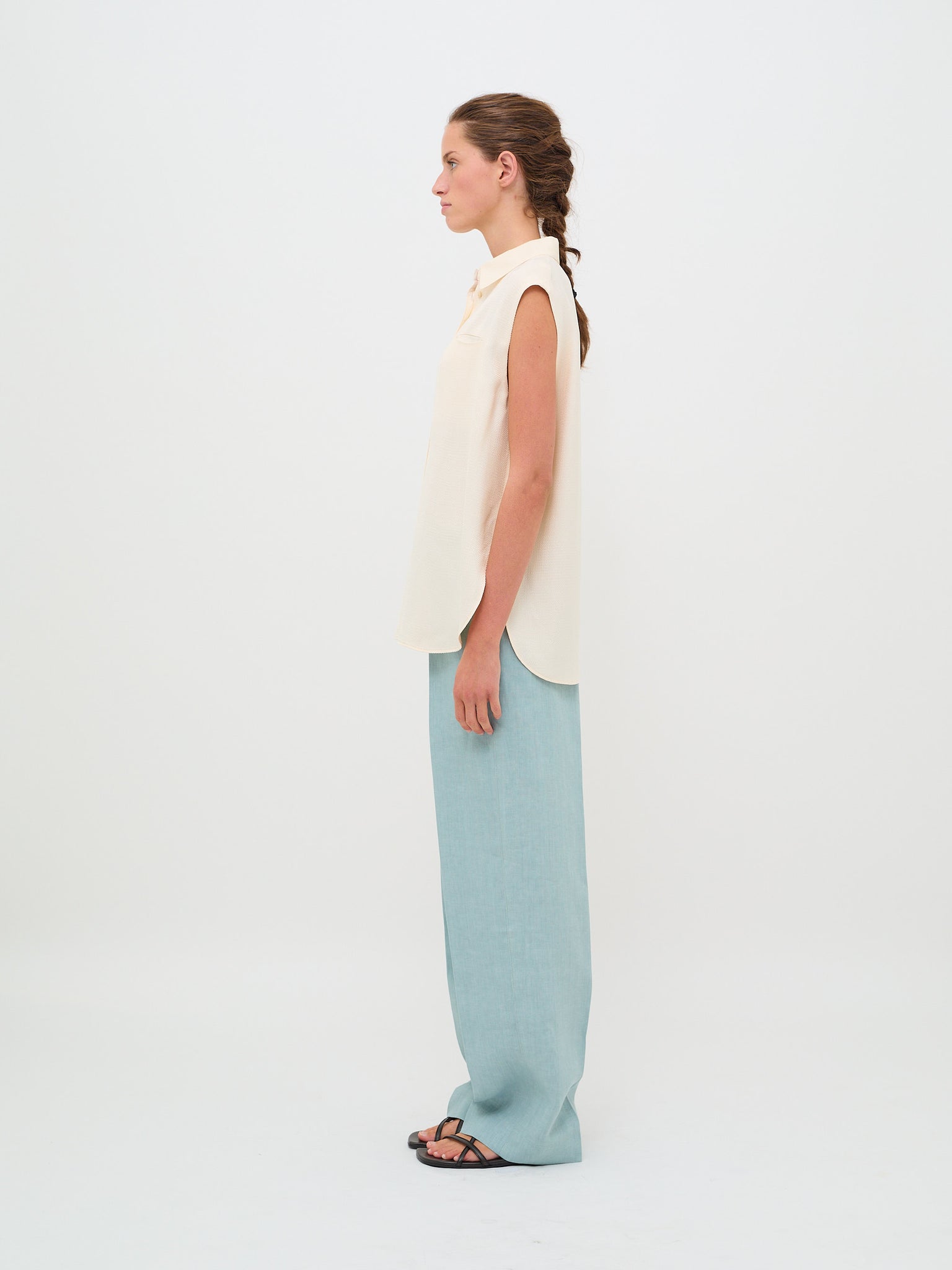 Slubbed Viscose Sleeveless Shirt Orchidea