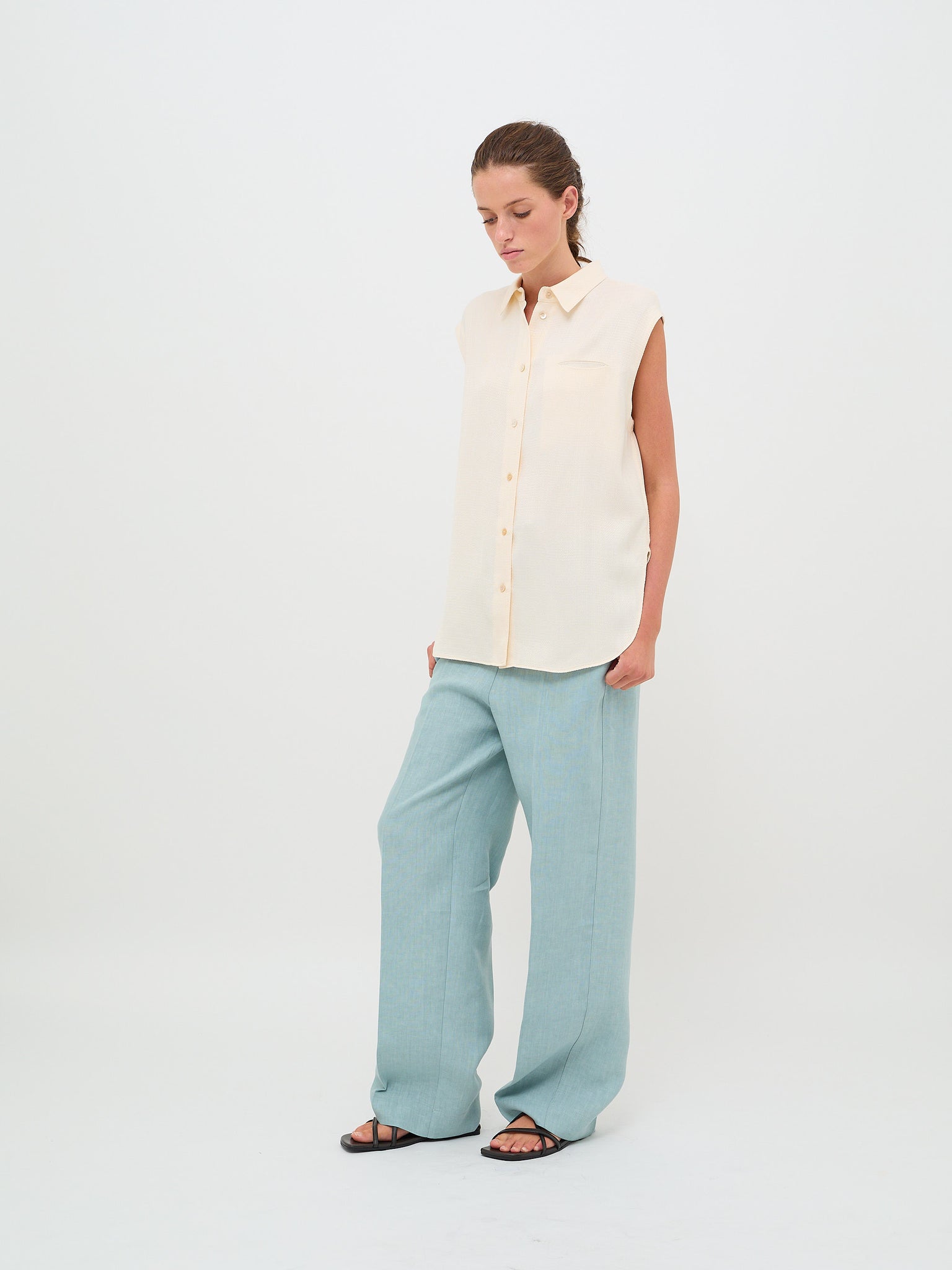 Slubbed Viscose Sleeveless Shirt Orchidea