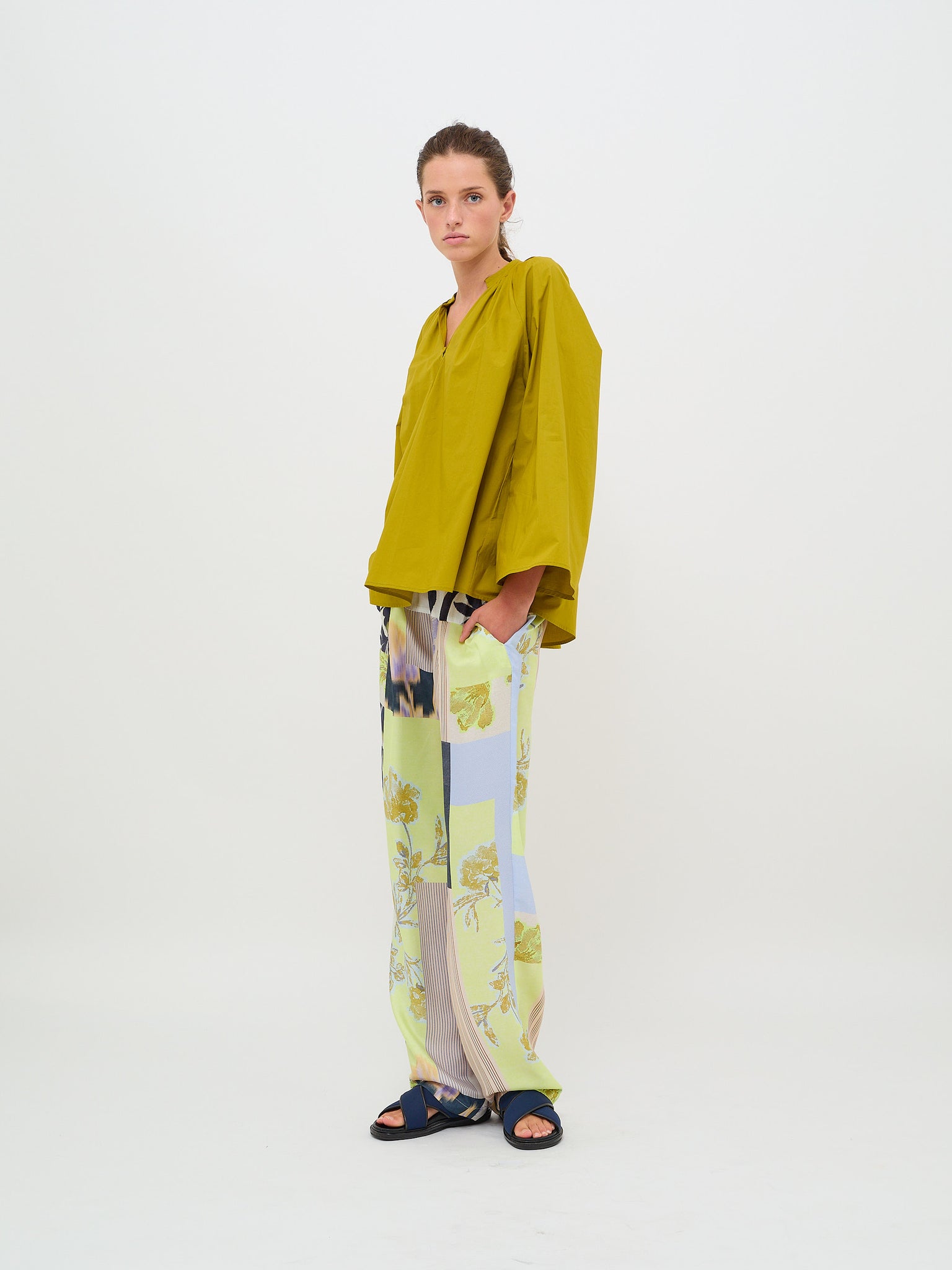 Cotton Popline Bohemian Shirt Aloe