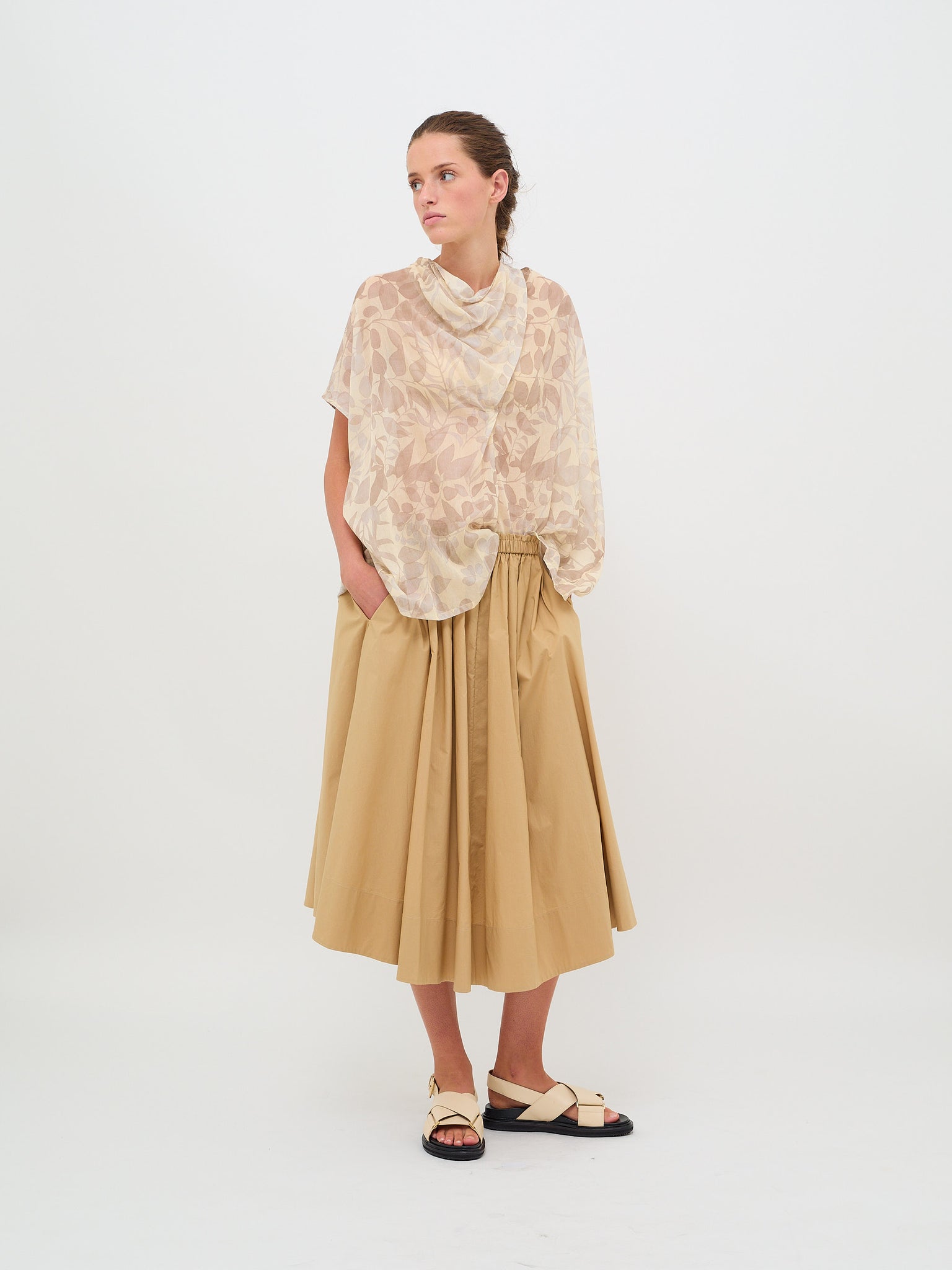Nuages Fleuris Cotton Silk Voile Crossover Top Perla