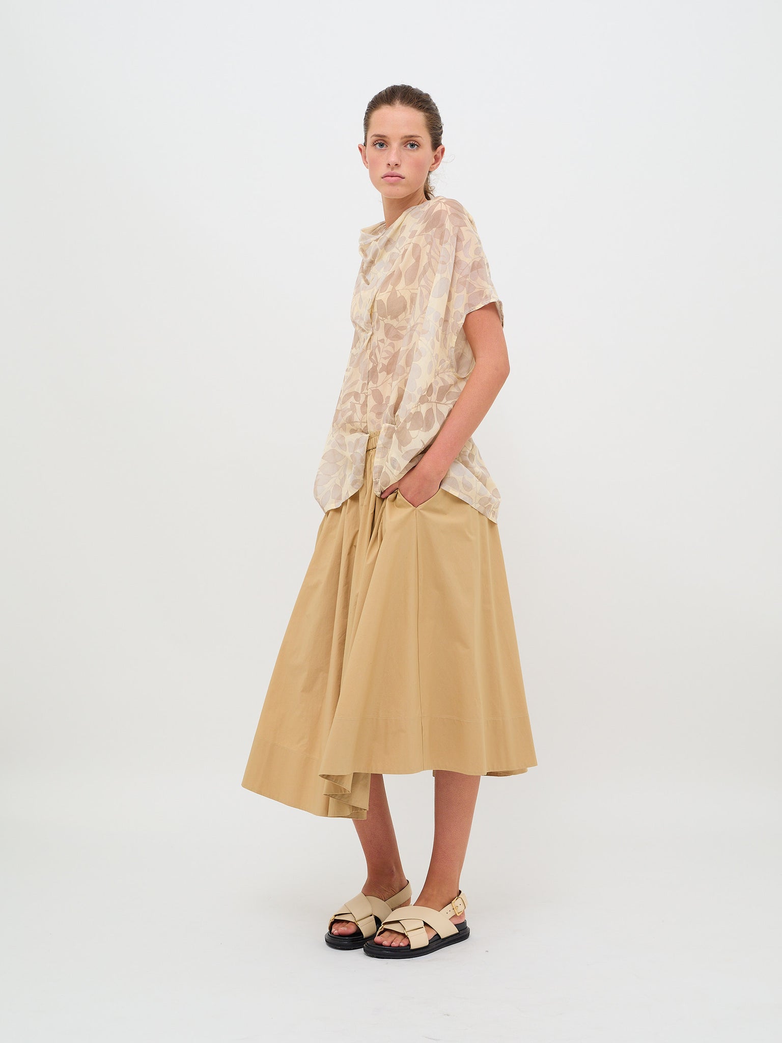 Nuages Fleuris Cotton Silk Voile Crossover Top Perla
