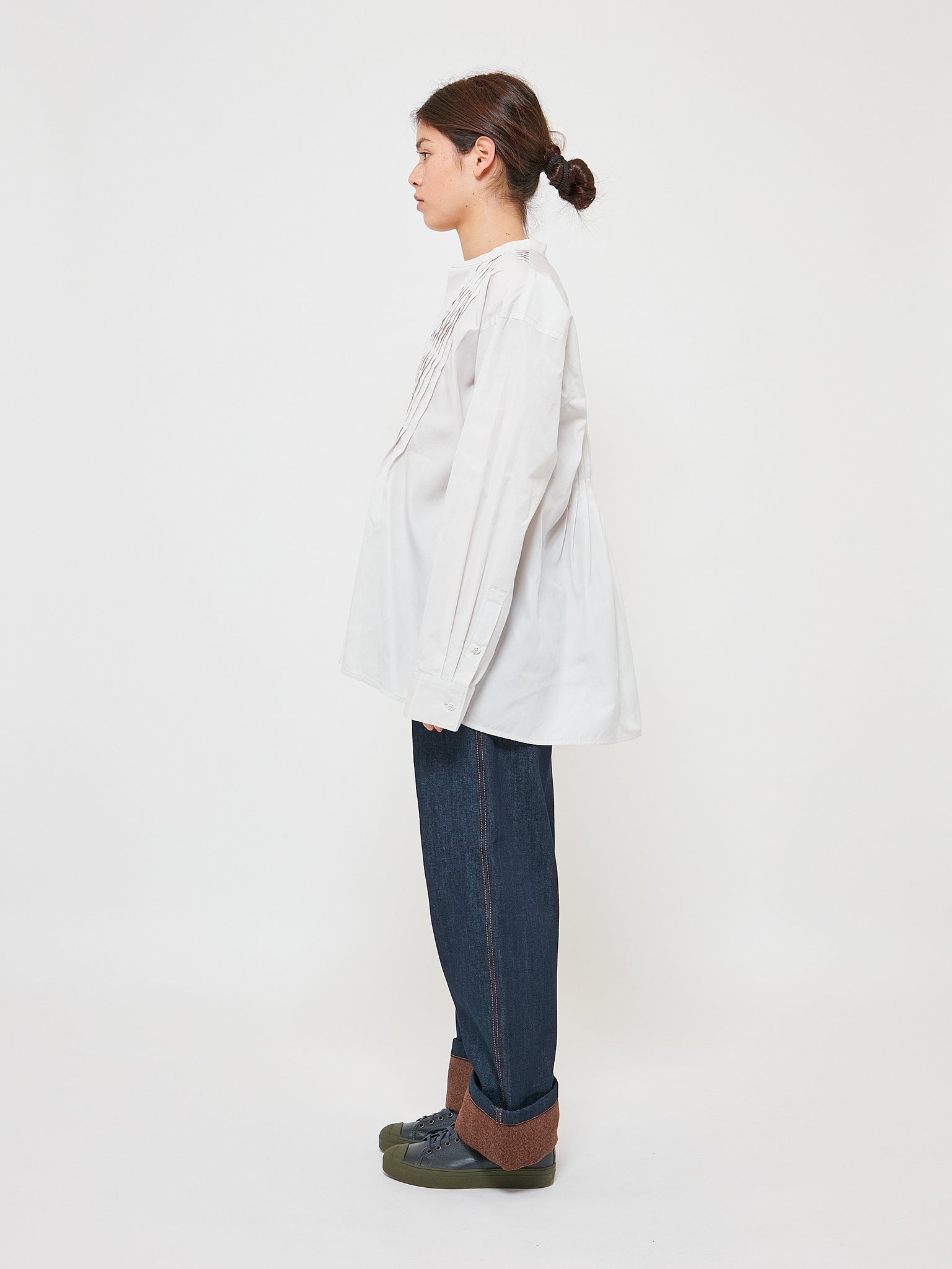 Brace Cap Pleated Shirt Woven Pearl