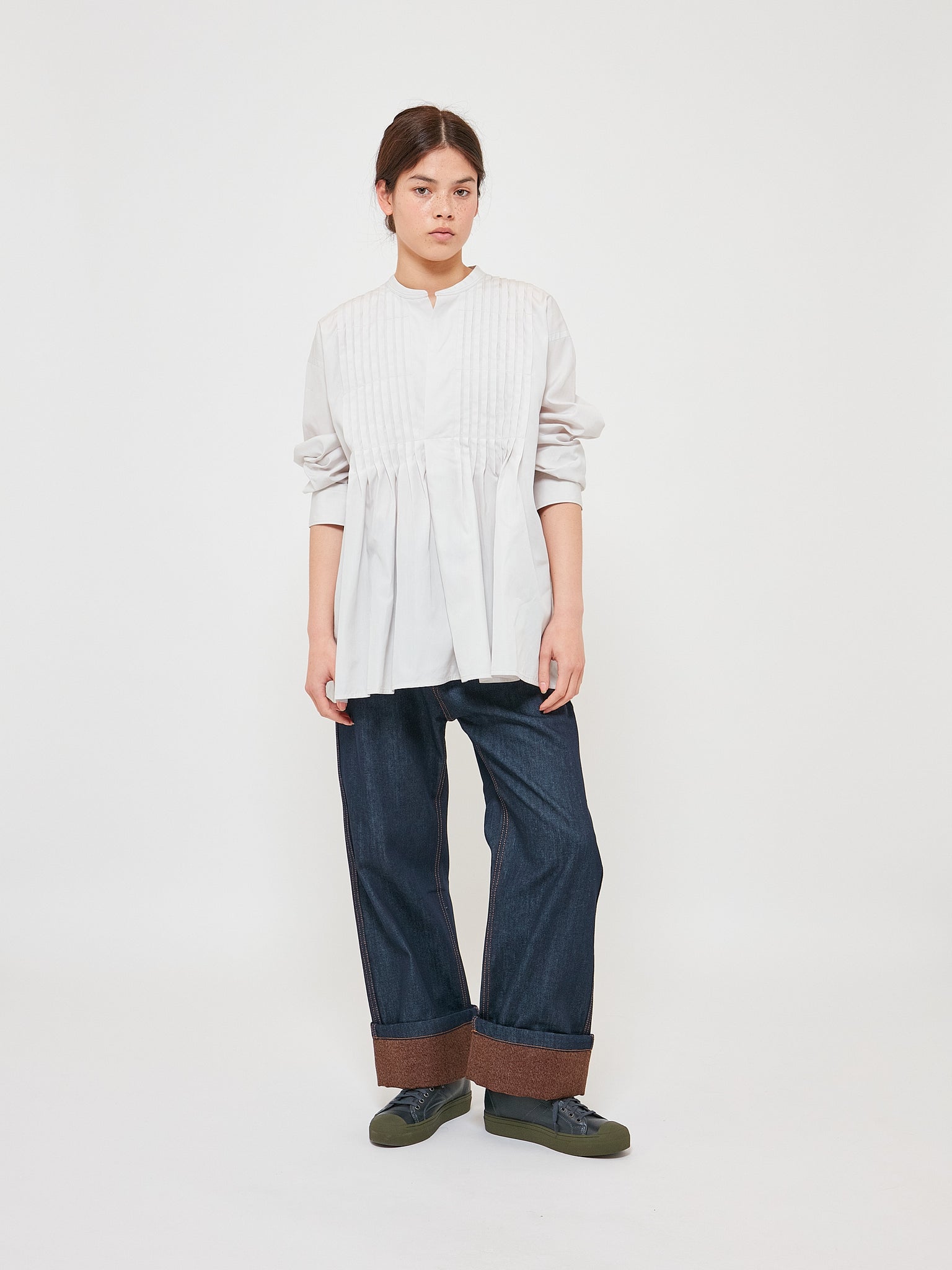 Brace Cap Pleated Shirt Woven Pearl