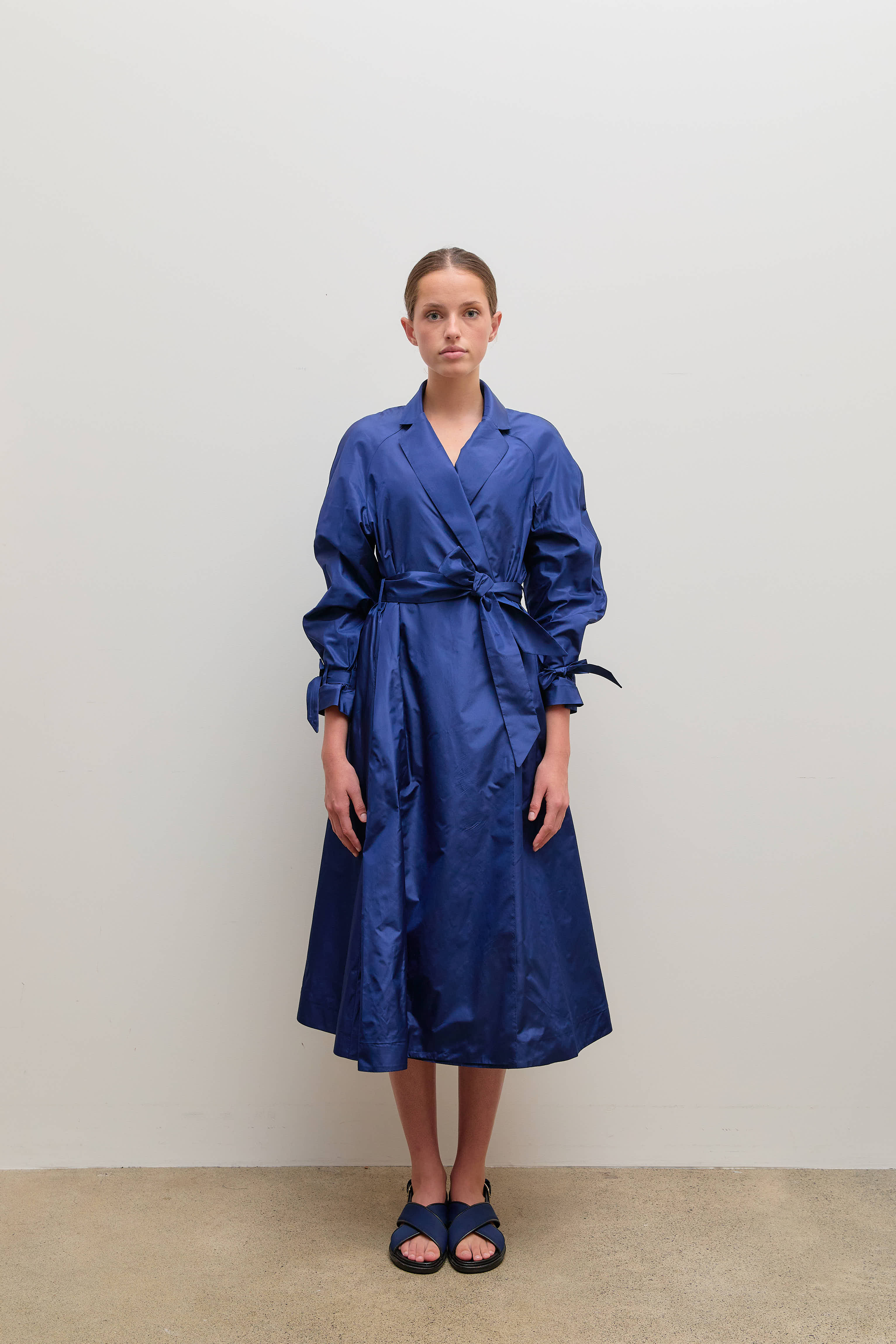 martin grant gathered drop waist silk midi dress Wrapped Trench – Scotties Boutique Extra25July25 Women's 3/4 Sleeve Dresses Height:4.10 ft
