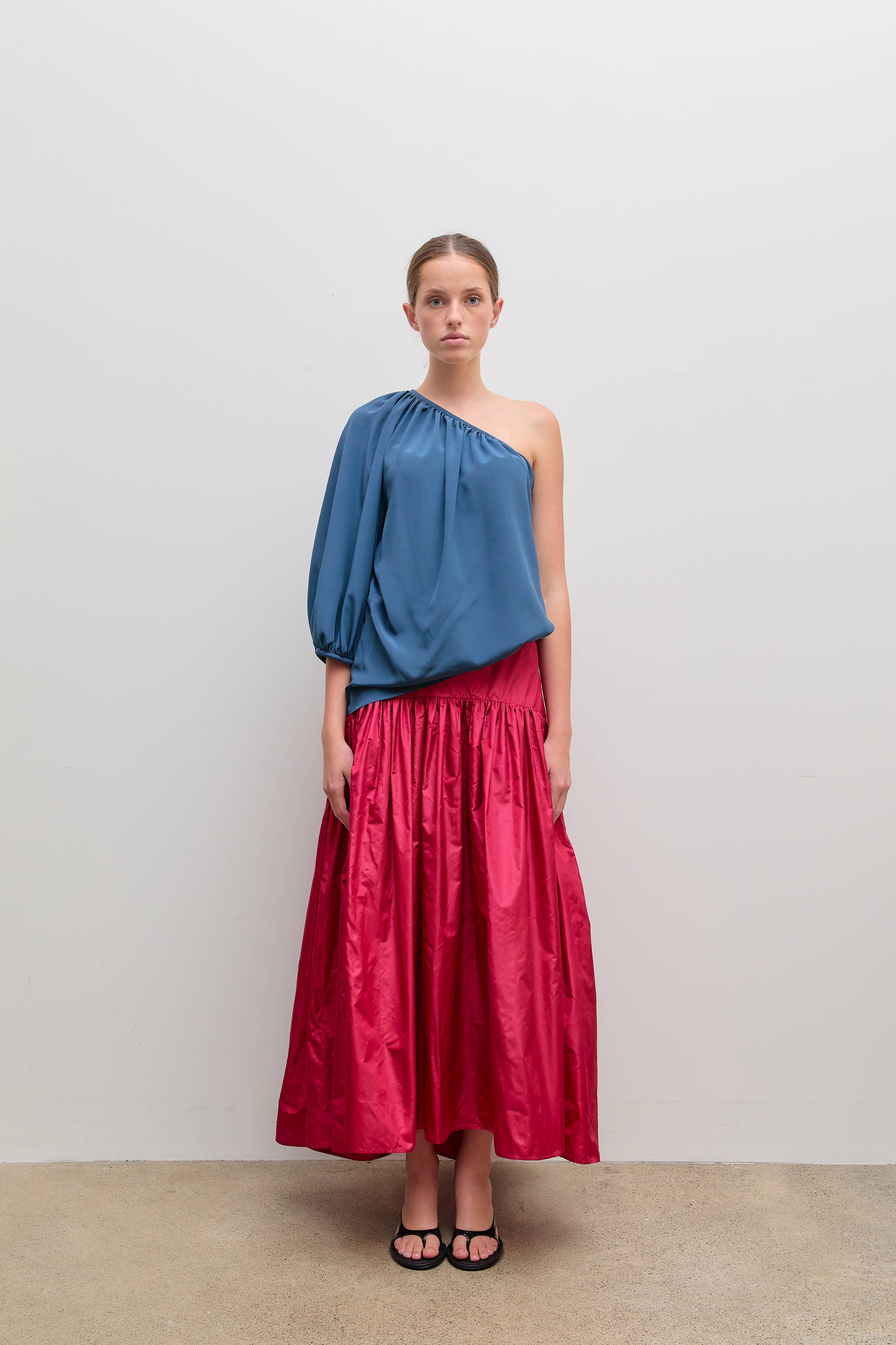 martin grant gathered drop waist silk midi dress Moon River Pleated Midi Dress main image 0