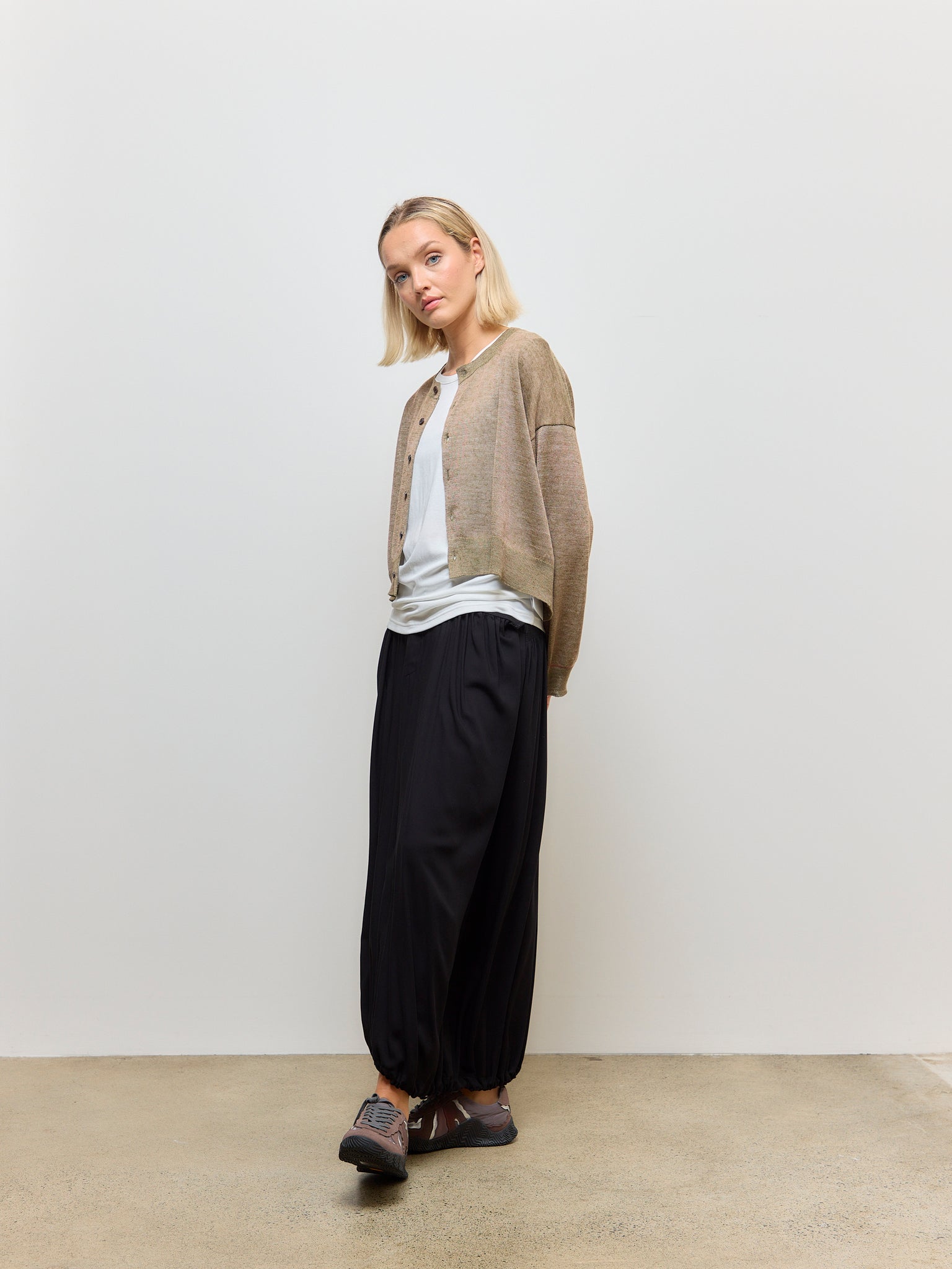 Sheer Long Sleeve Cardigan Khaki