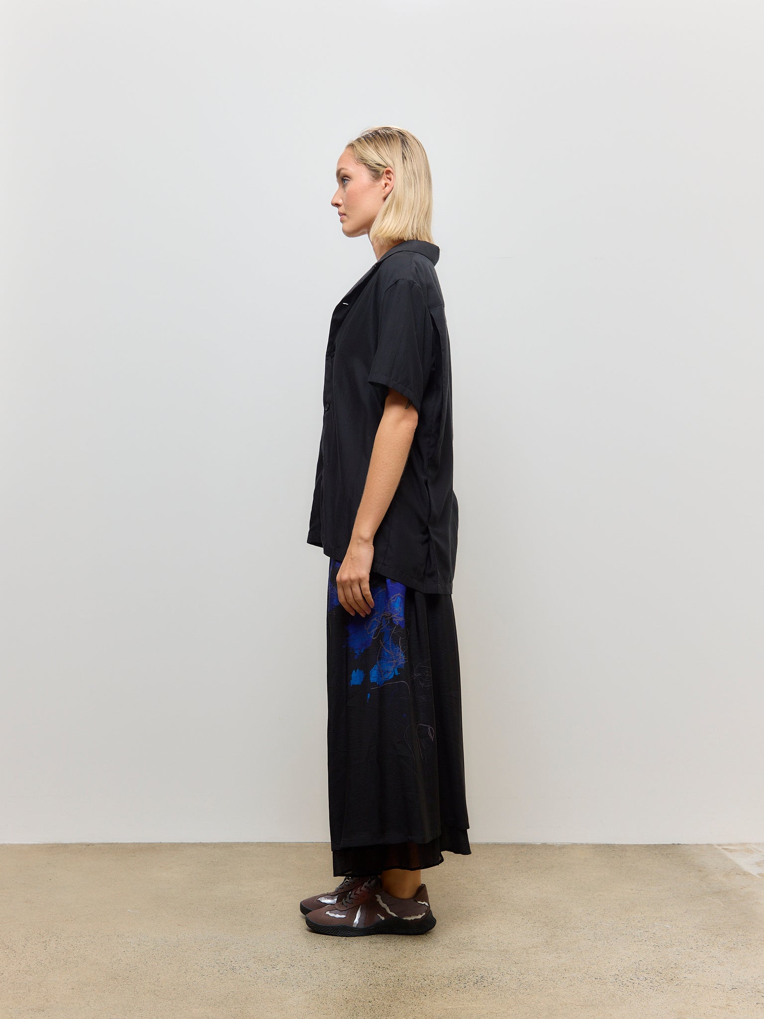 O-Left Gathered Pants Black