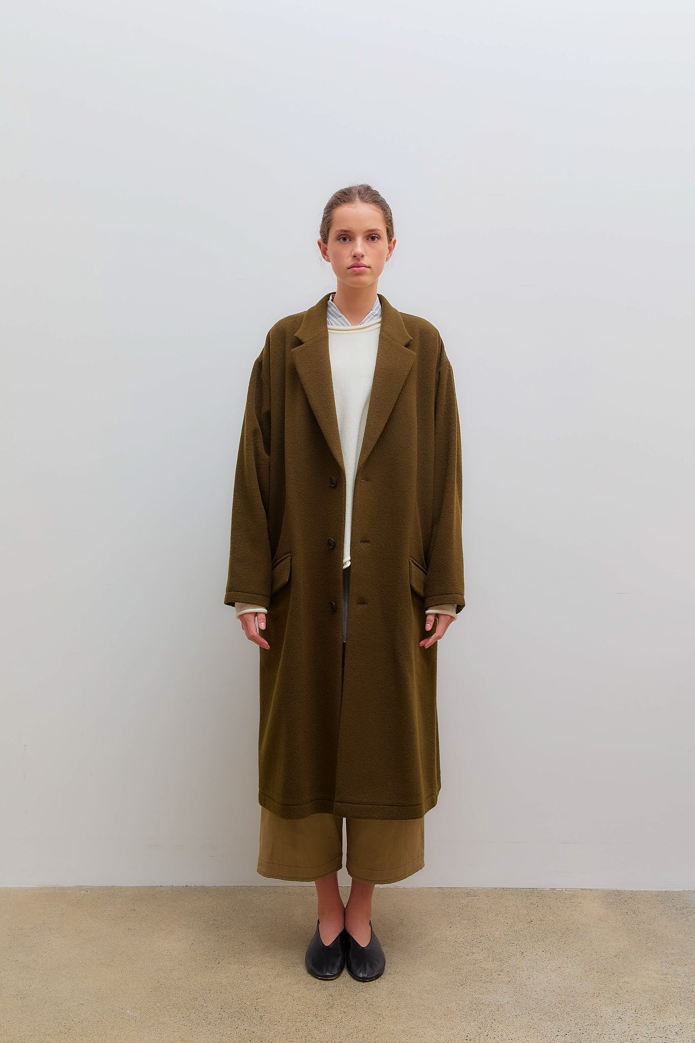 Button Tailored Coat Khaki