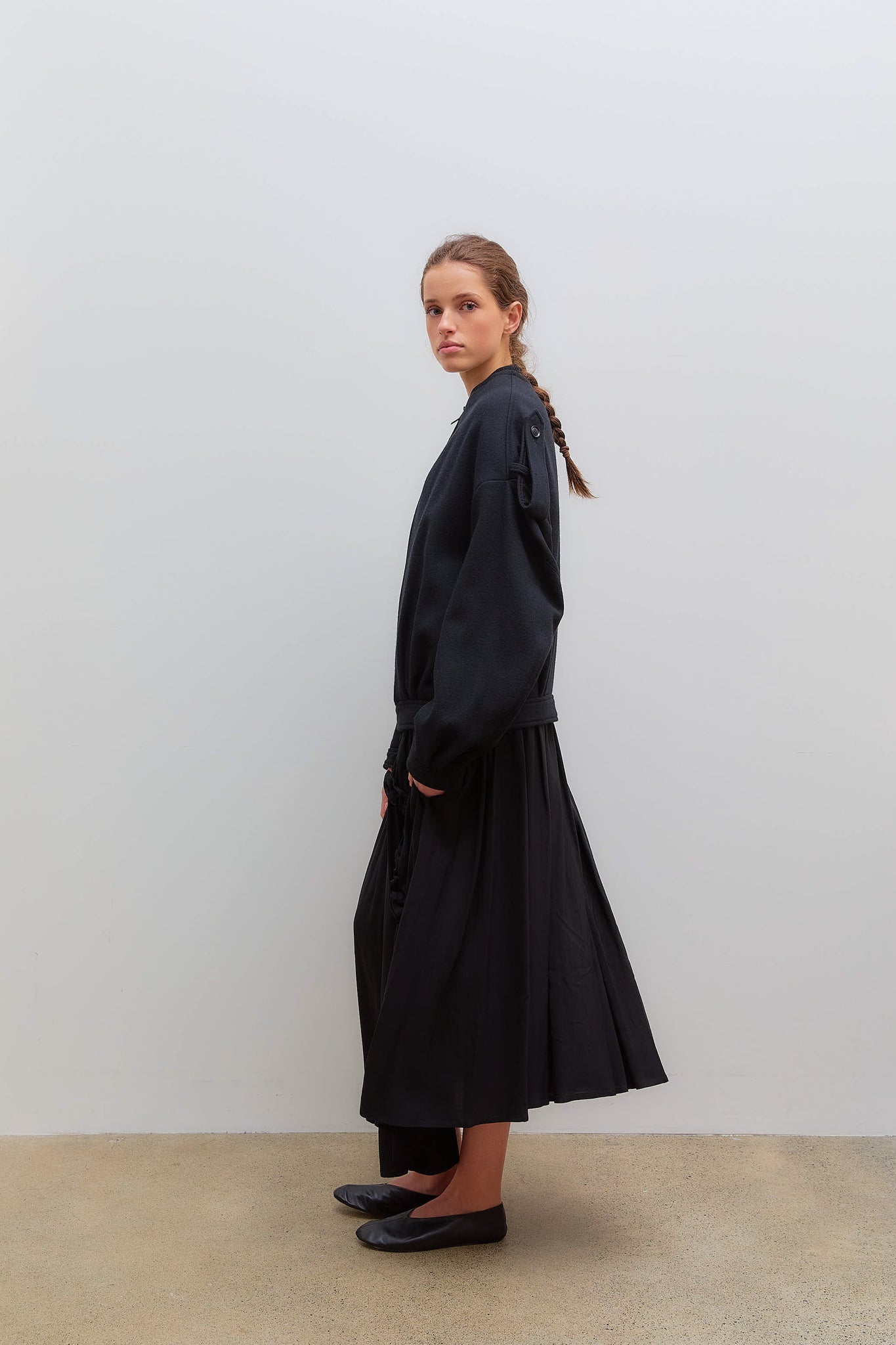 U Collarless Blouson Black