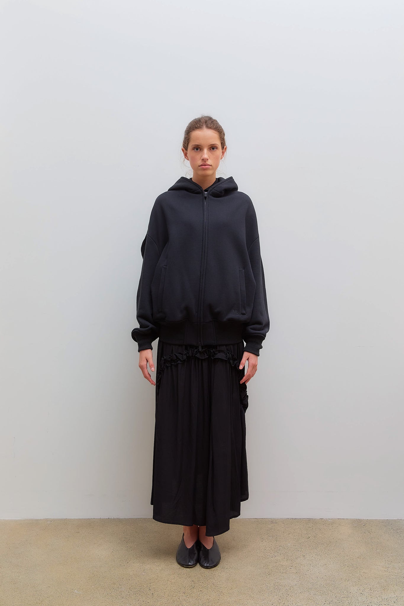 U Collared Hoodie Heavy Fleece Black