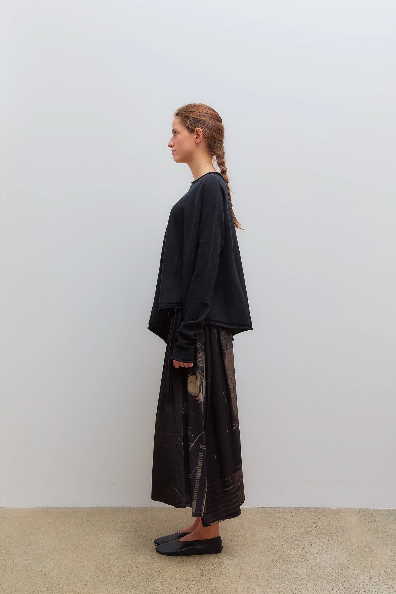 Asymmetry Gather Skirt Multiple Dot Black
