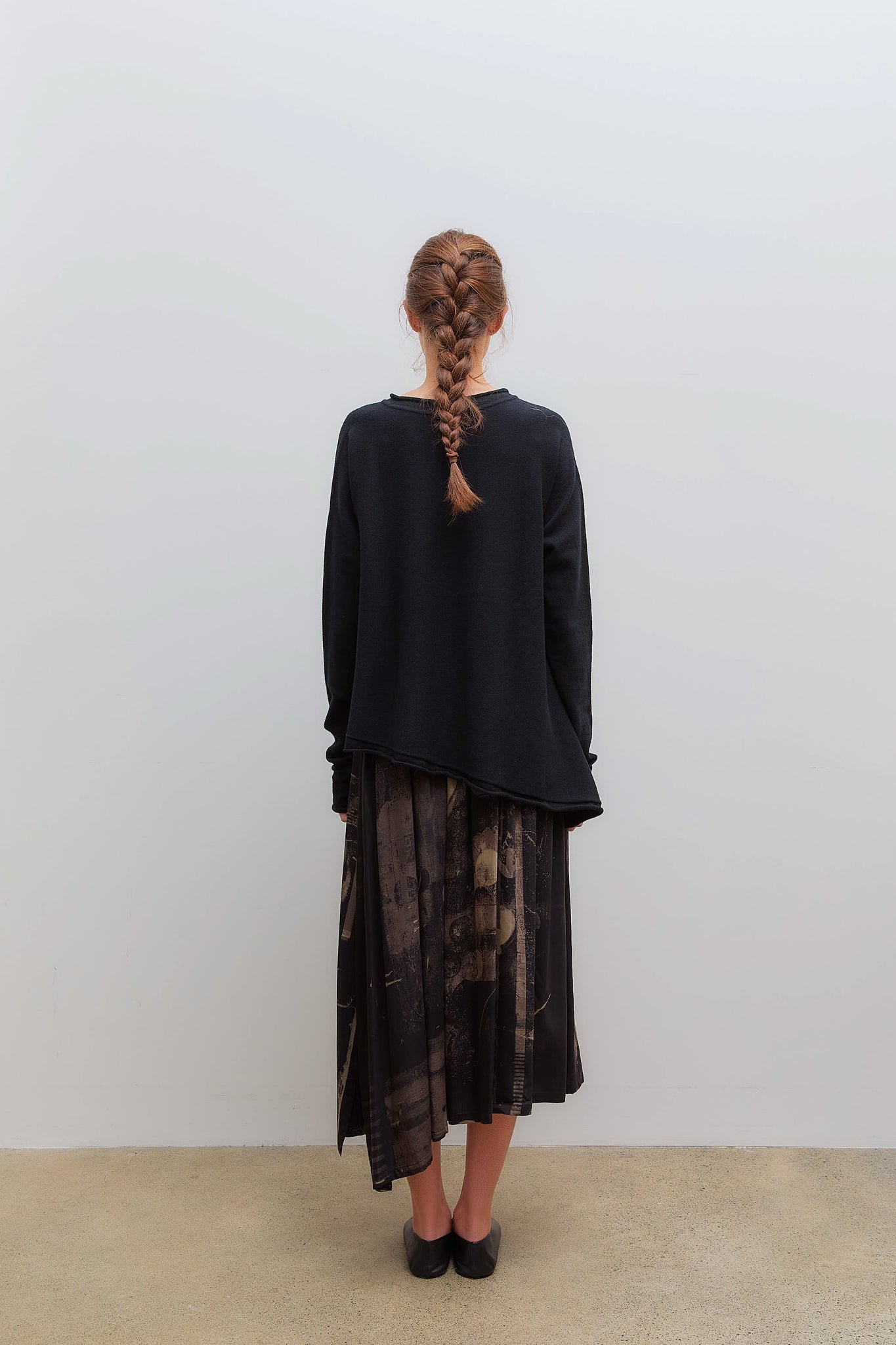 Asymmetry Gather Skirt Multiple Dot Black