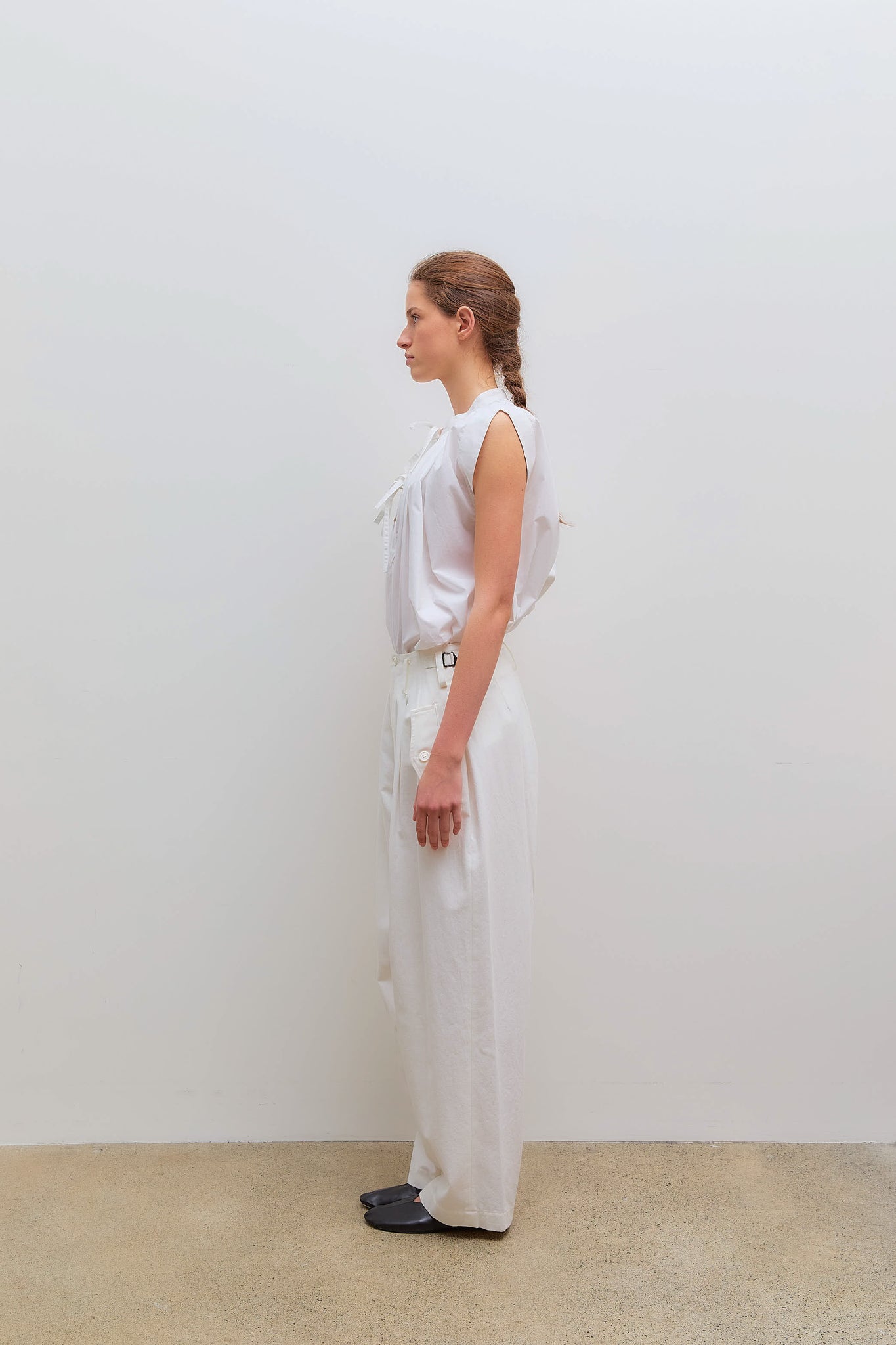 U Double Tuck Wide Pants White