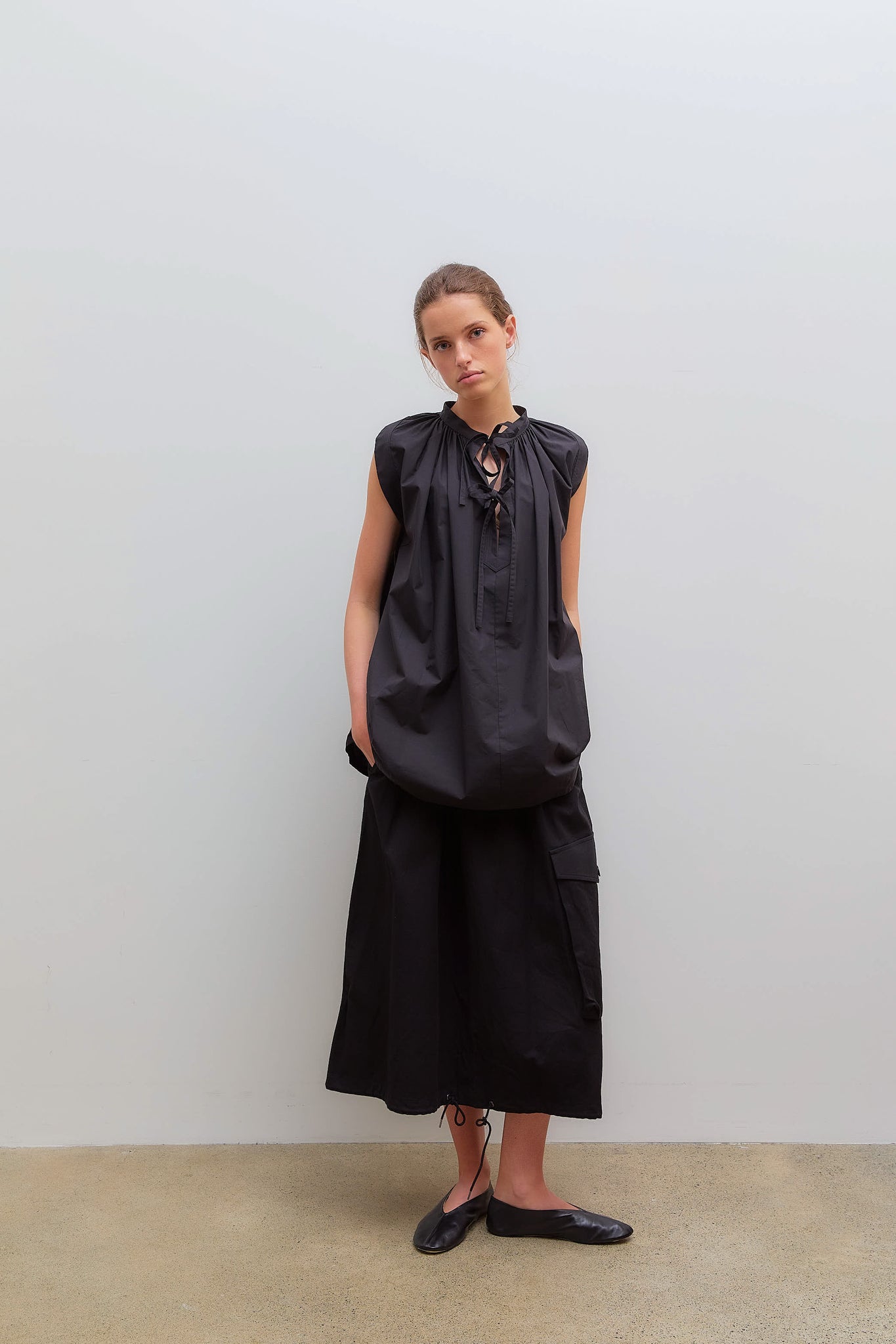 Fish-Tail Skirt Mixed Weave Gabardine Black
