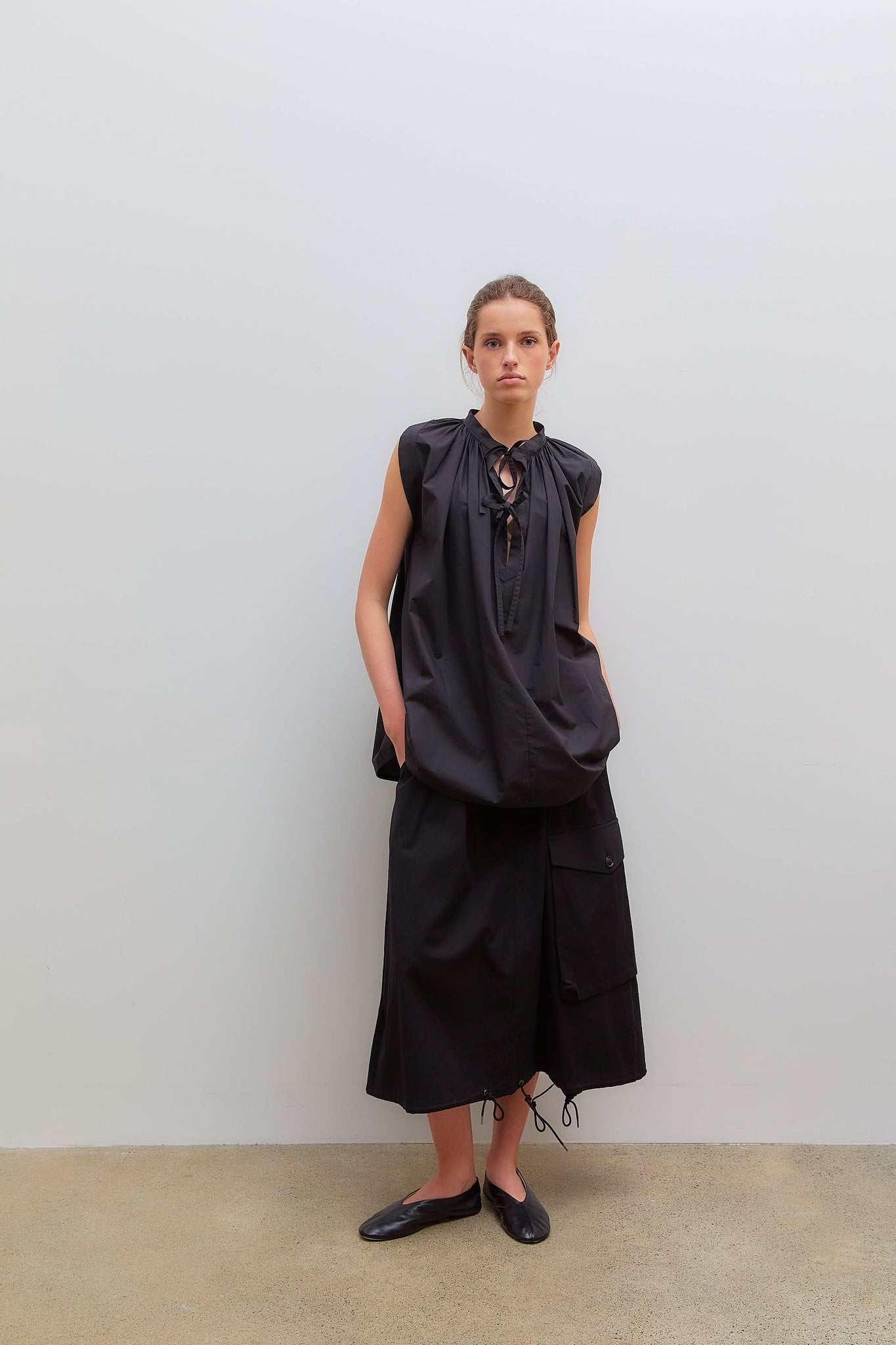 Fish-Tail Skirt Mixed Weave Gabardine Black