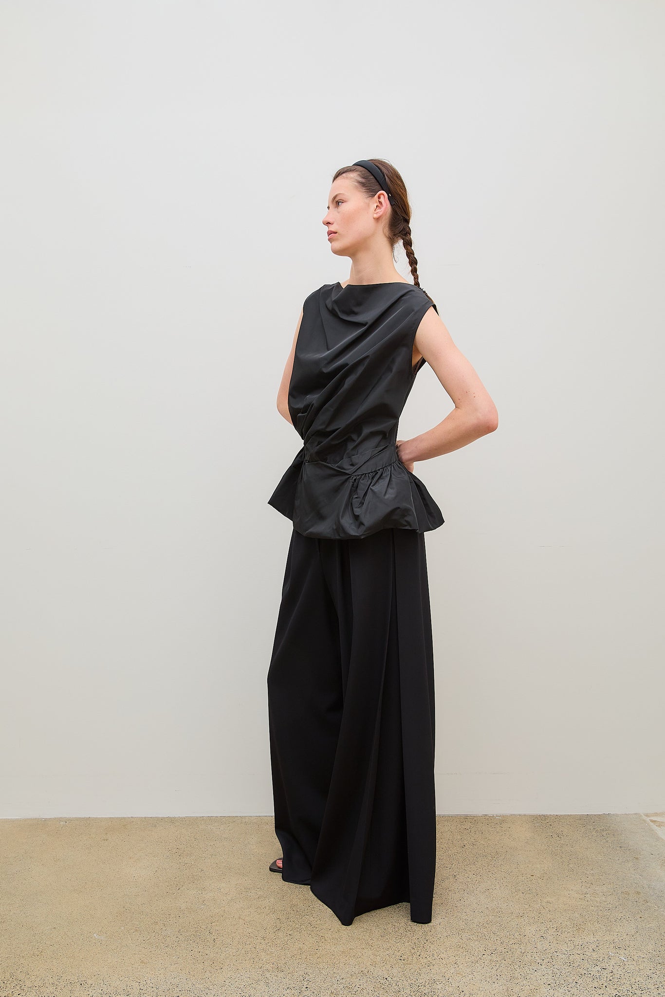 Peplum Top Black Taffeta