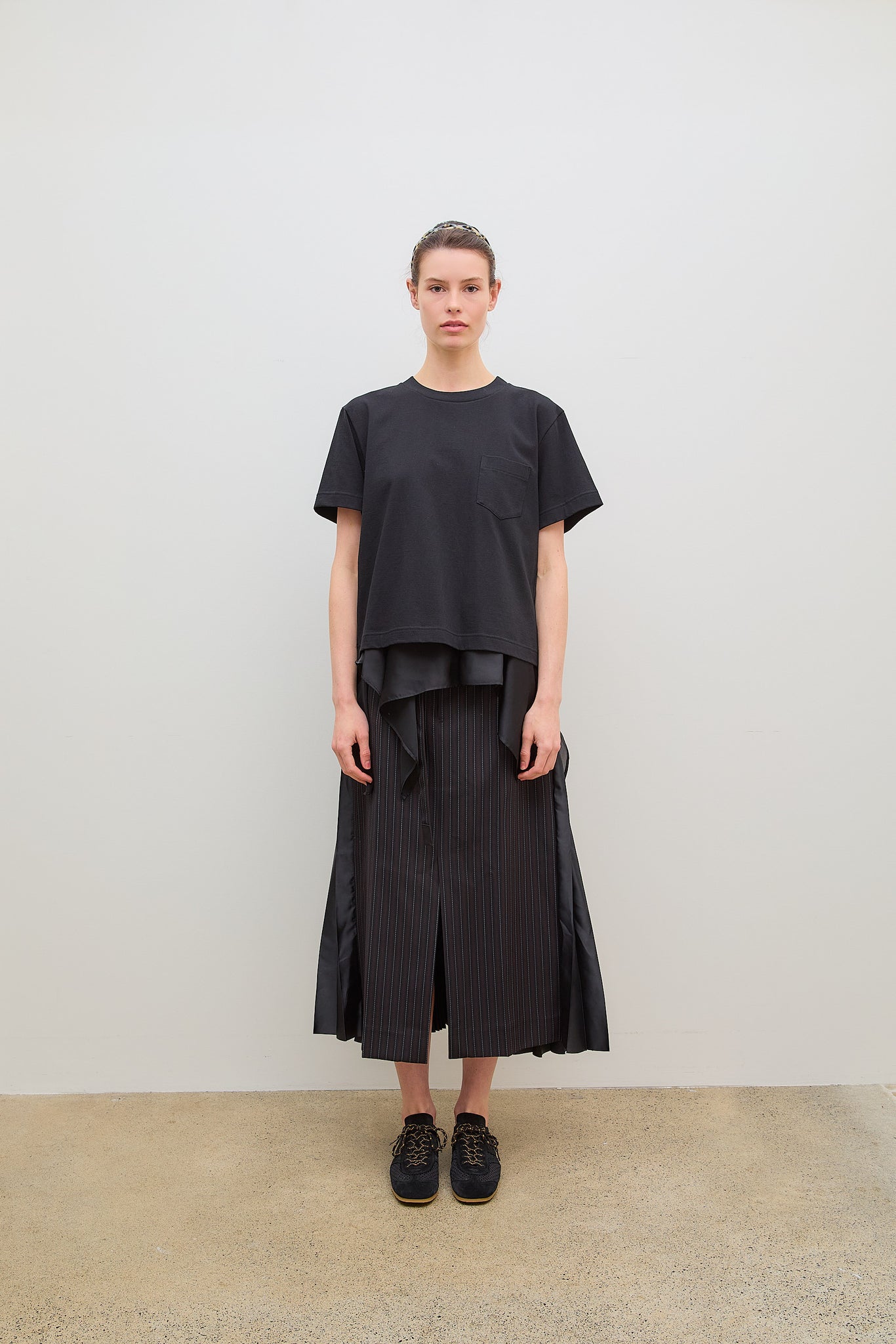 Satin x Cotton Jersey T-Shirt Black x Black