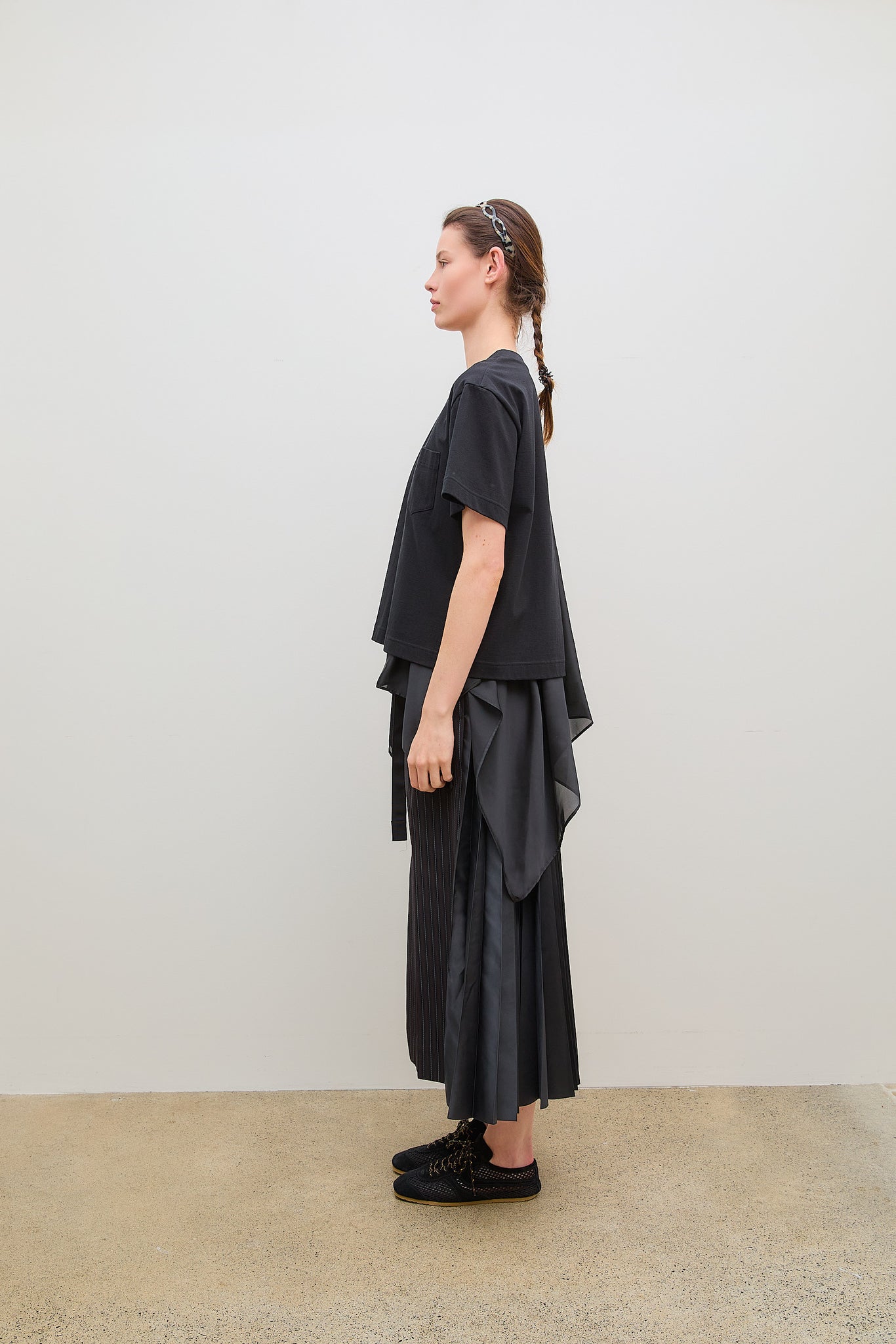 Satin x Cotton Jersey T-Shirt Black x Black
