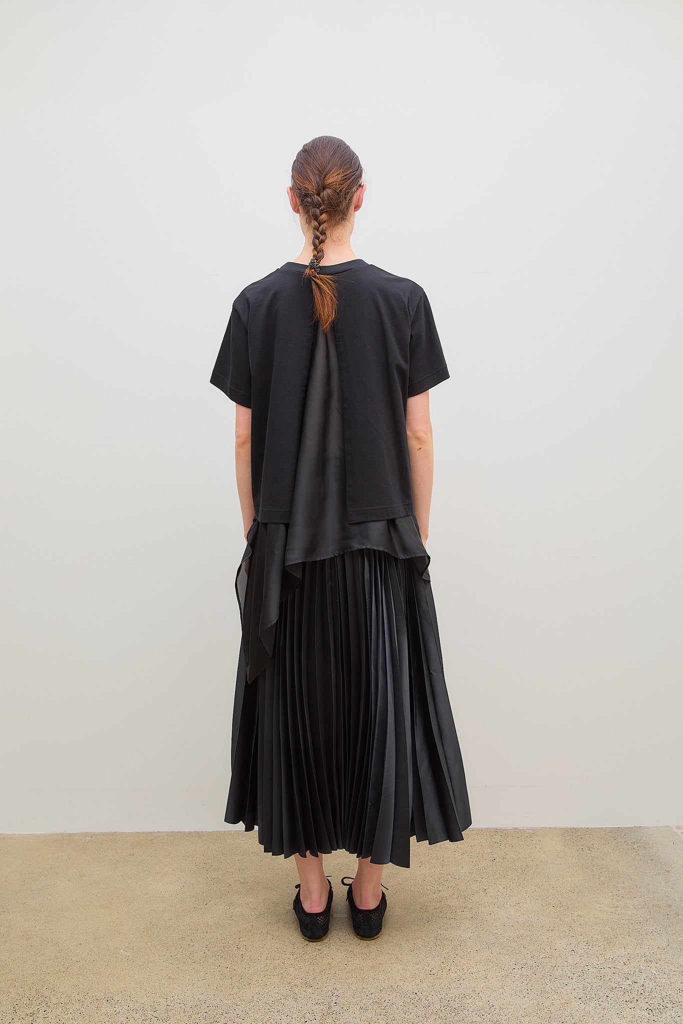 Satin x Cotton Jersey T-Shirt Black x Black