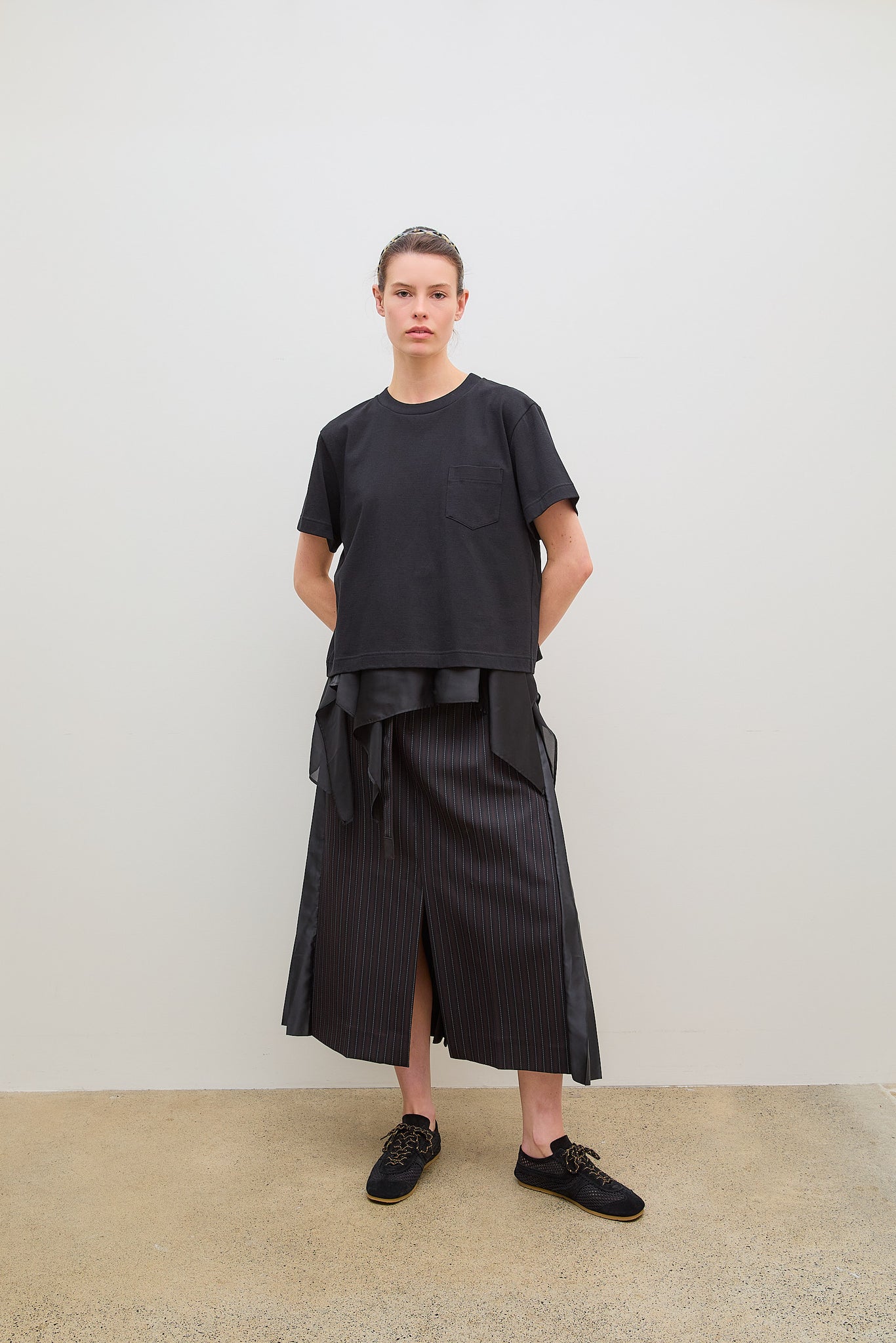 Satin x Cotton Jersey T-Shirt Black x Black