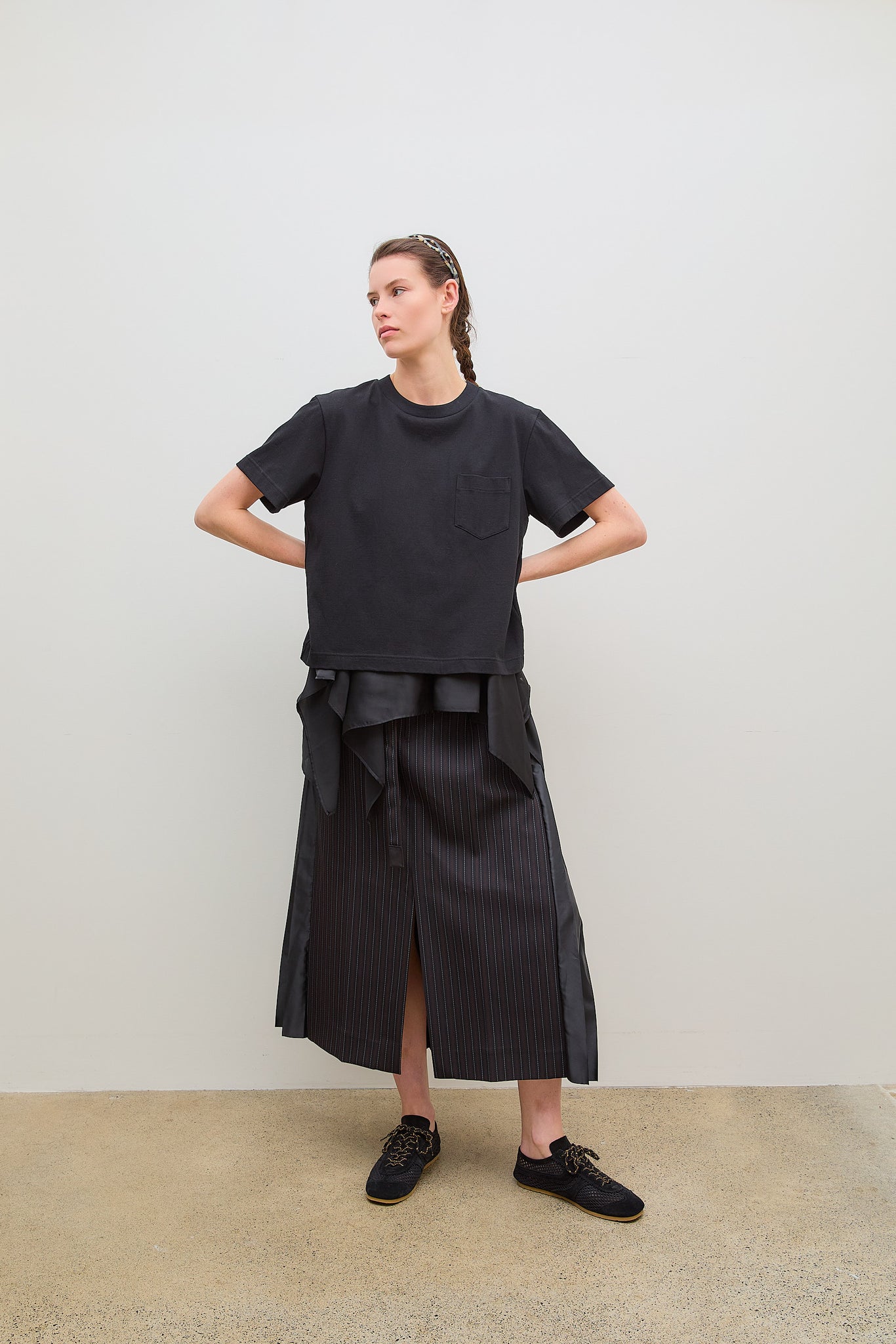 Satin x Cotton Jersey T-Shirt Black x Black