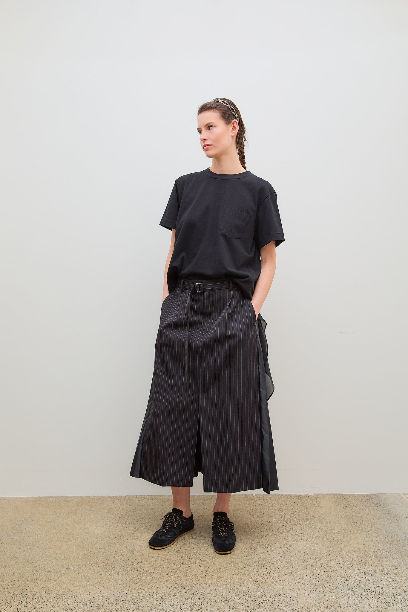 Stripe Doeskin Skirt Black